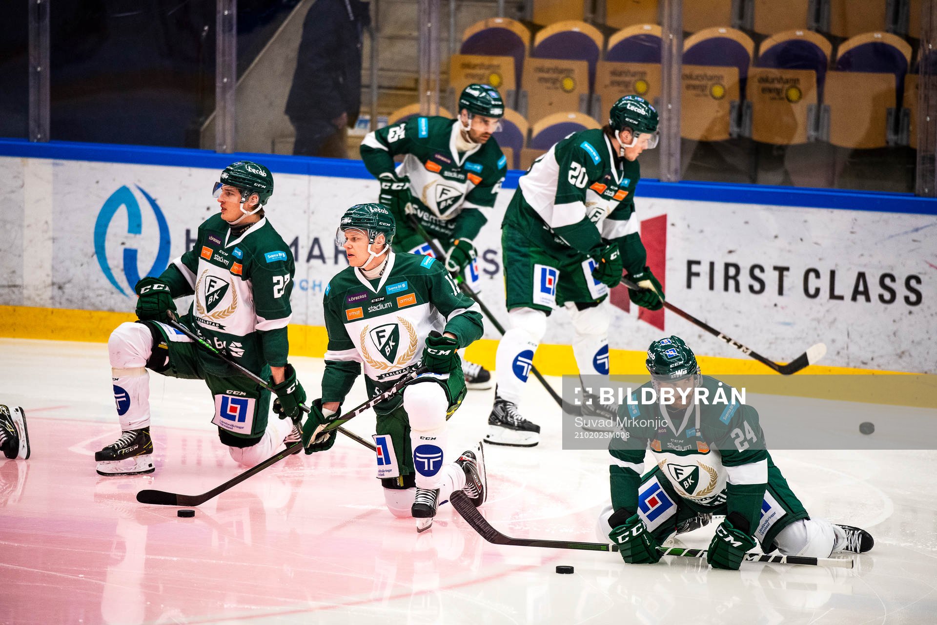 Färjestads Oskar Bäck, Daniel Viksten och Jonathon Blum