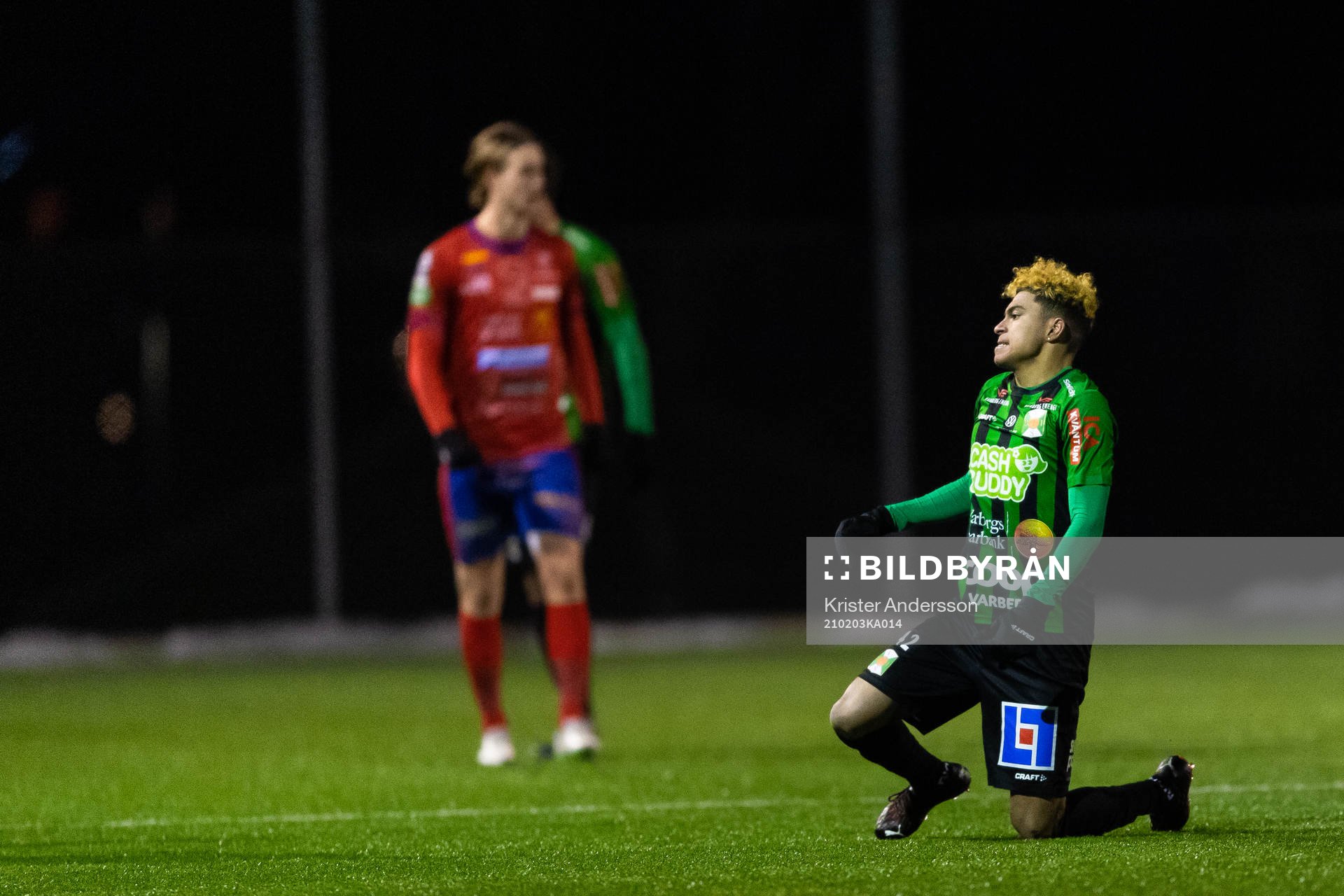 Varbergs Keanin Ayer Boya under träningsmatchen i fotboll mellan Varberg och Tvååker den 3 februari 2021 i Varberg. 