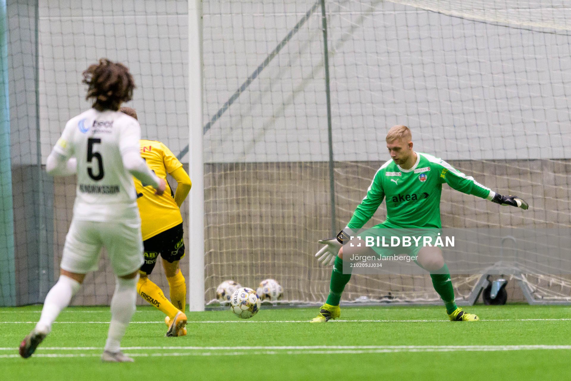Helsingborgs målvakt Ian Pettersson under träningsmatchen i fotboll mellan Elfsborg och Helsingborg den 5 februari 2021 i Borås. 