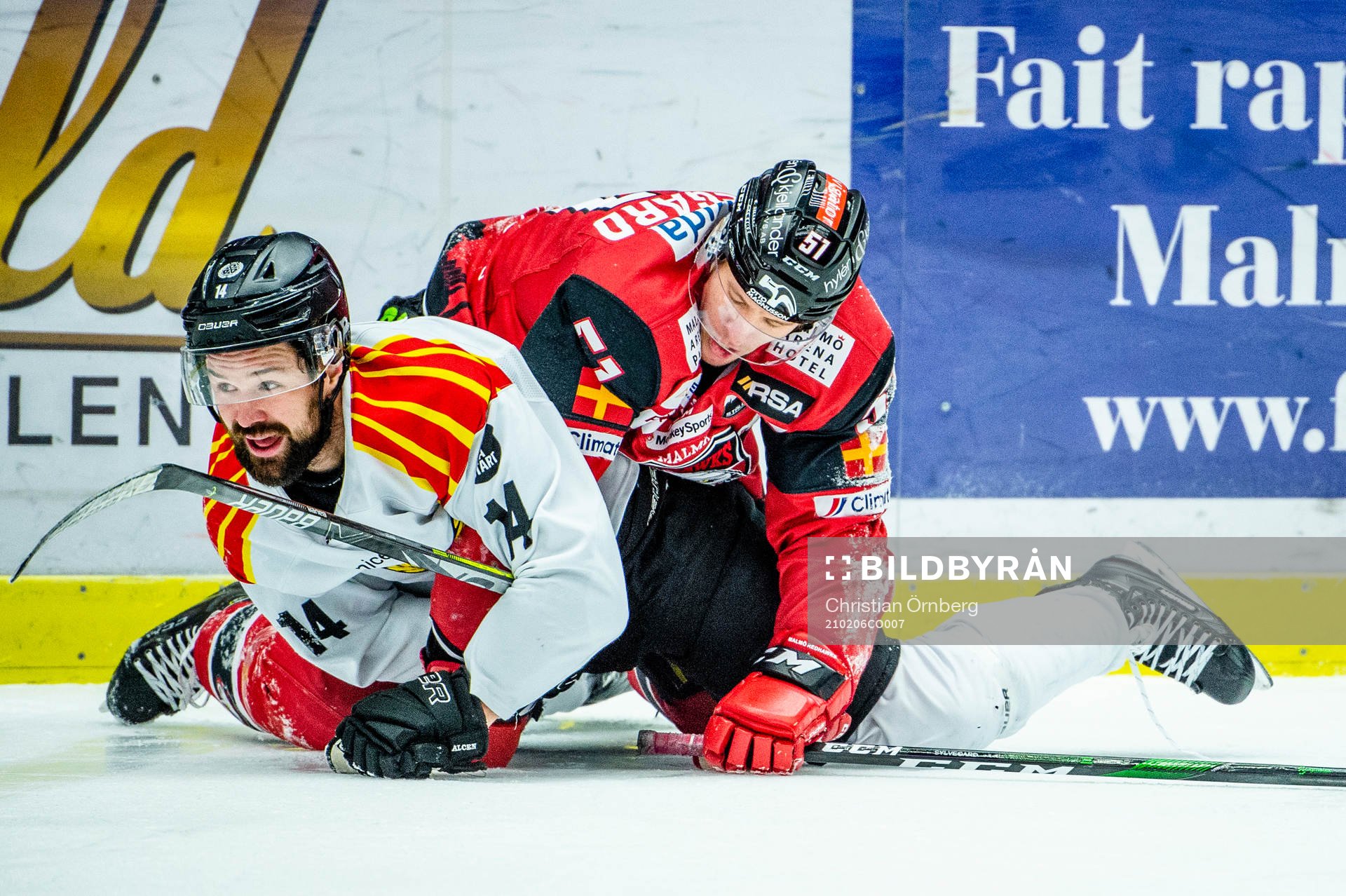 Brynäs Johan Alcén mot Malmö Redhawks Emil Sylvegård