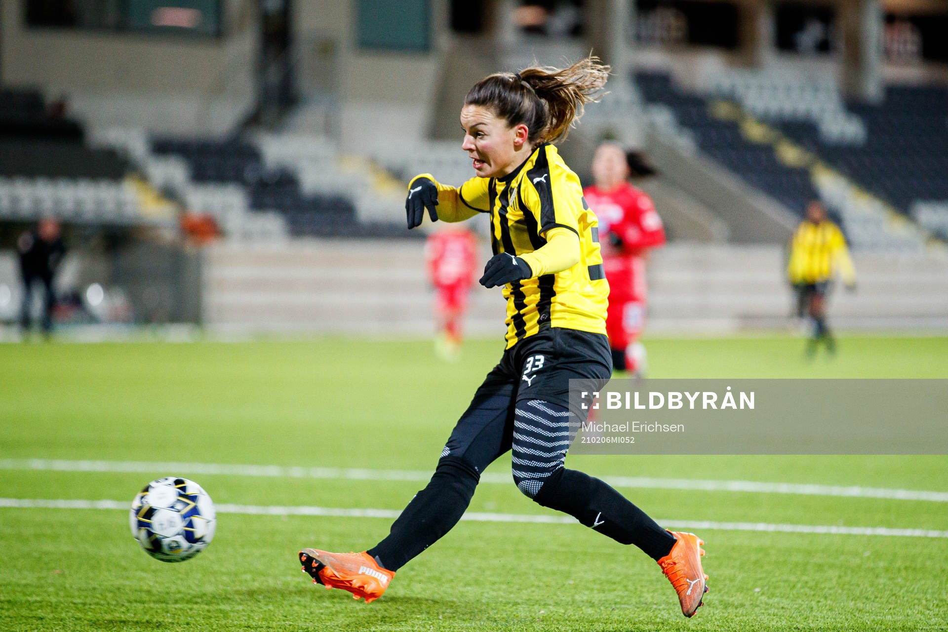 Häckens Johanna Rytting Kaneryd gör 2-1 under fotbollsmatchen i träningsmatchen mellan Häcken och Linköping den 6 februari 2021 i Göteborg.