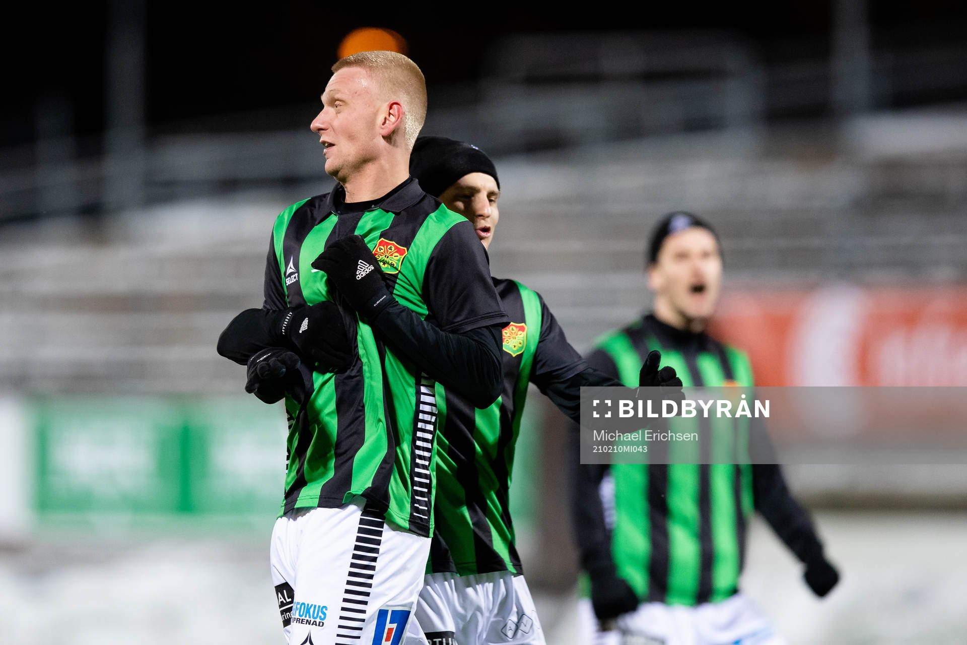 GAIS Joackim Åberg jublar efter 2-1 under träningsmatchen i fotboll mellan GAIS och Trollhättan den 10 februari 2021 i Göteborg. 