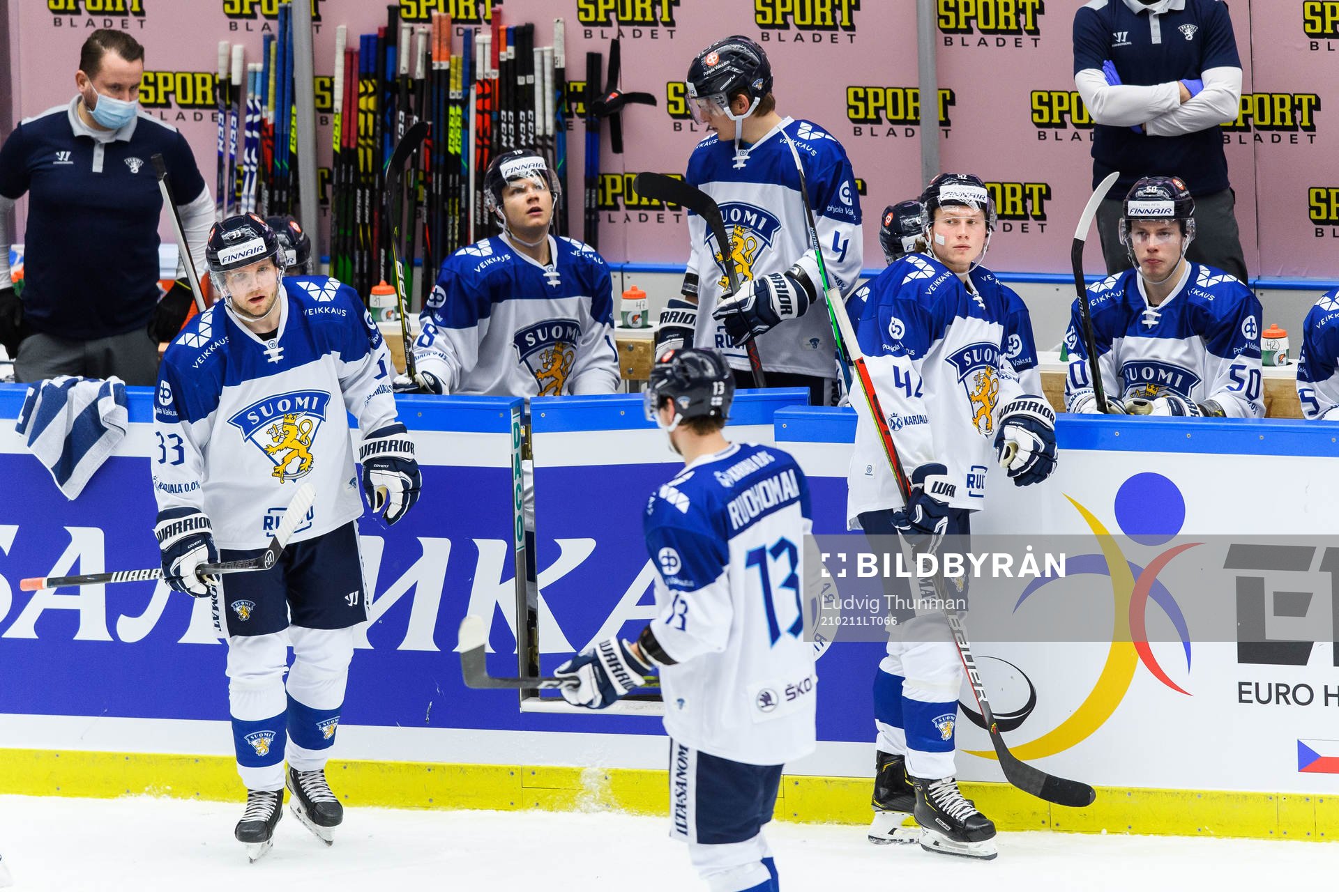 Players of Finland look dejected the Beijer Hockey Games