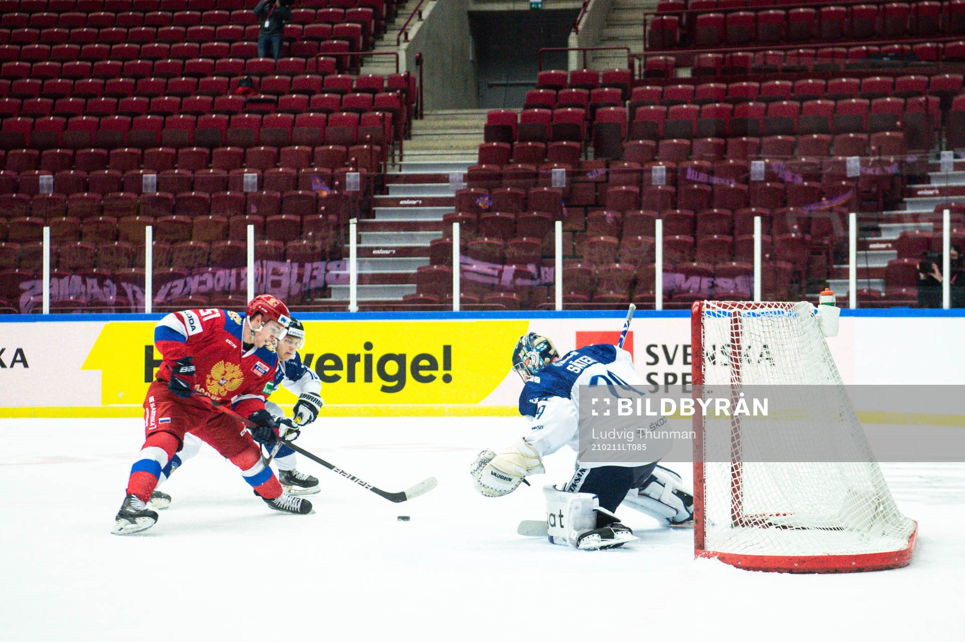 Goalkeeper Harri Säteri of Finland and Nikolai Kovalenko