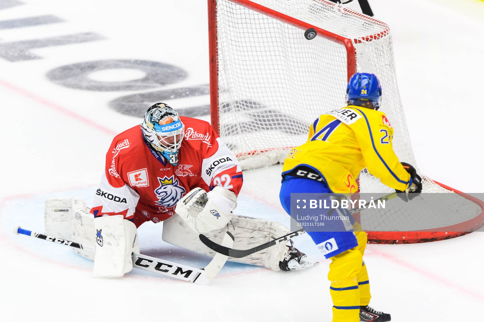 Andreas Wingerli of Sweden and goalkeeper Patrik Bartosak