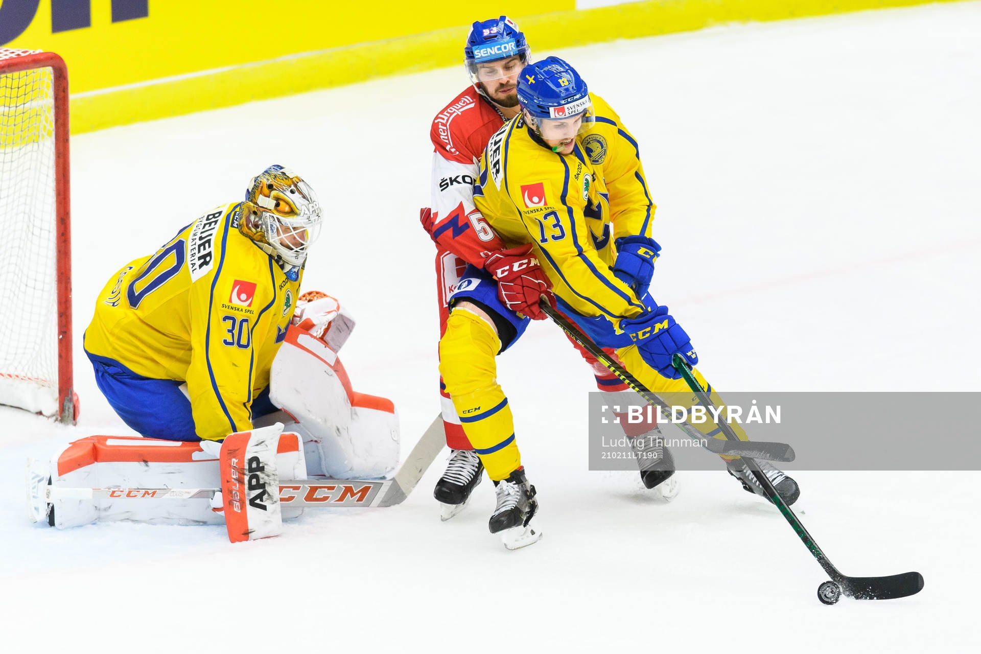 Michael Spacek of Czech Republic against goalkeeper Viktor