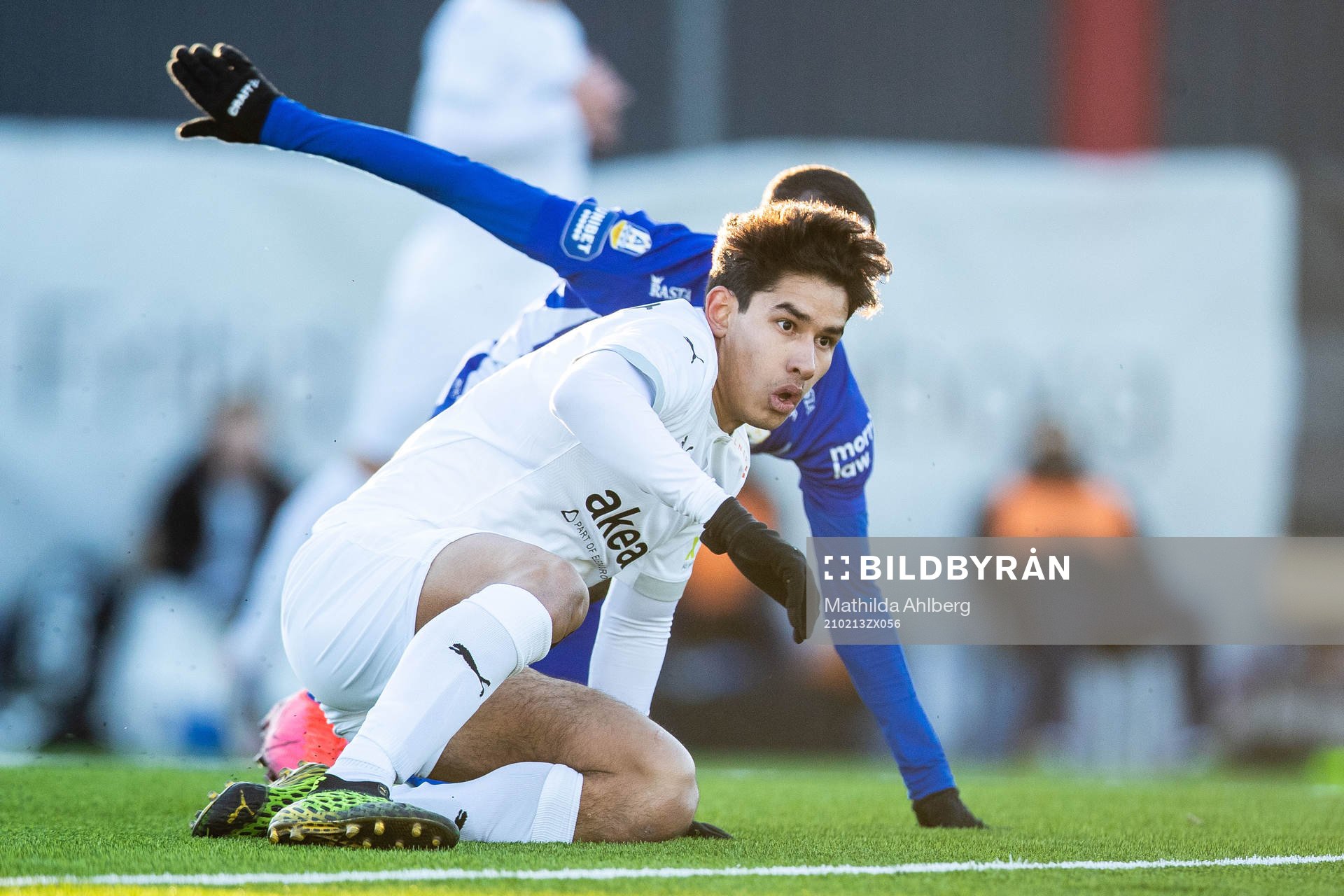 Helsingborgs Adam Kaied under träningsmatchen i fotboll mellan Helsingborg och IFK Göteborg den 13 februari 2021 i Helsingborg.