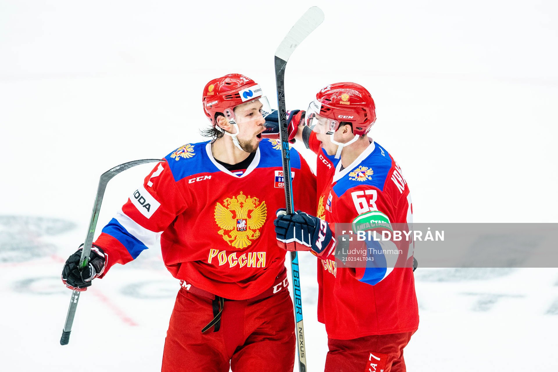 Sergei Zborovsky and Pavel Kraskovsky of Russia celebrates