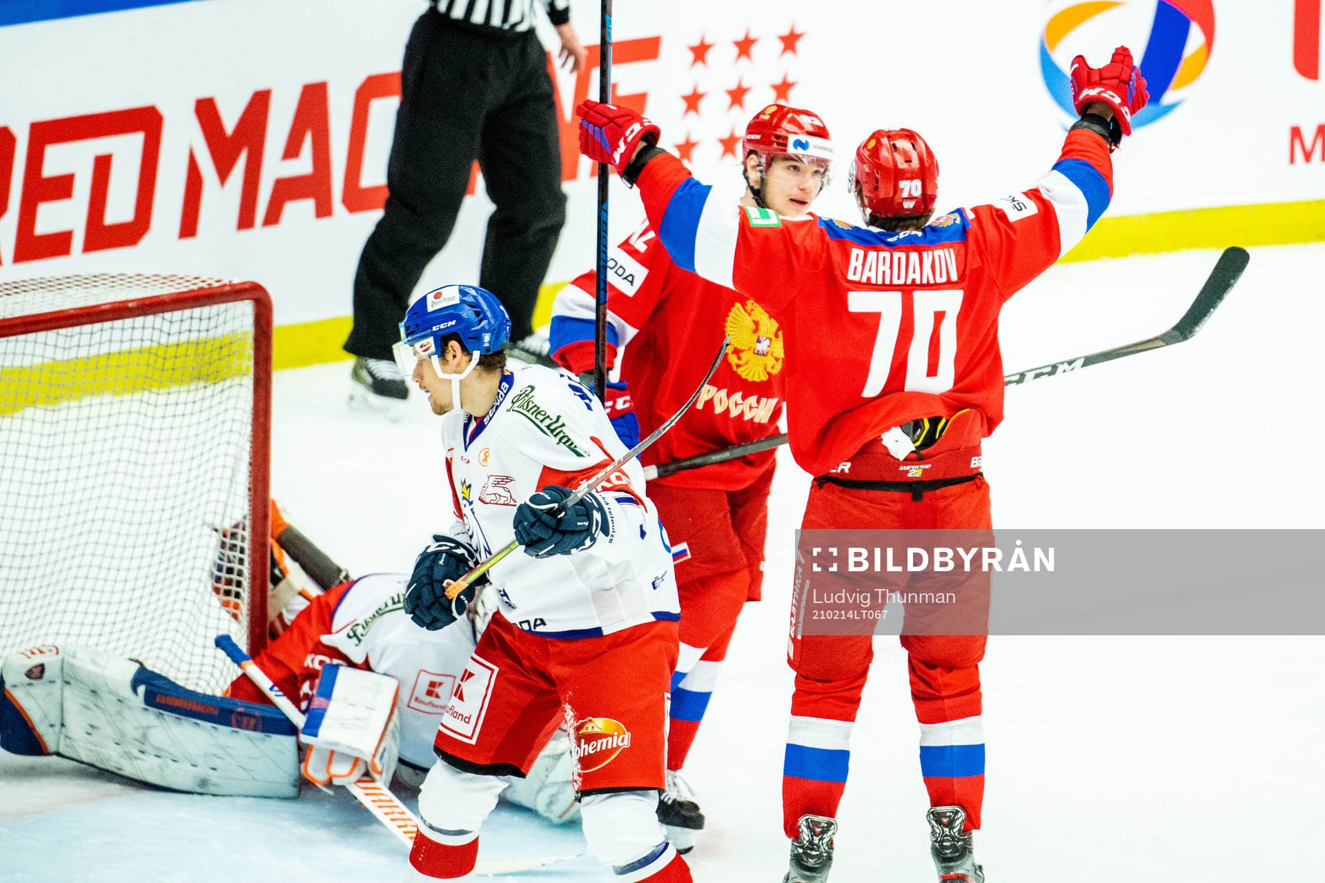 Zakhar Bardakov and Vasily Podkolzin of Russia celebrates