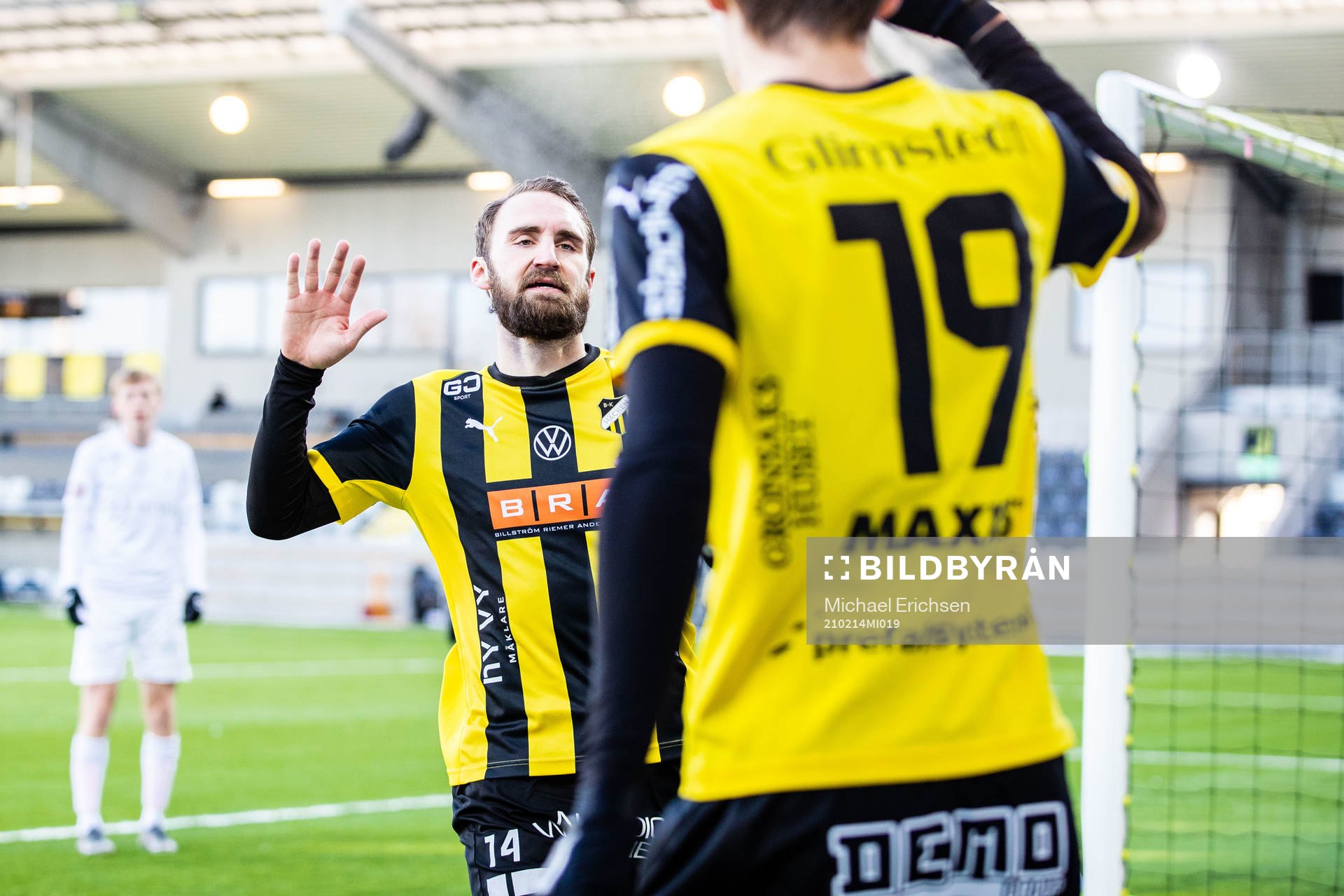 Häckens Oskar Sverrisson jublar efter 3-1 under fotbollsmatchen i träningsmatchen mellan Häcken och Örgryte den 14 februari 2021 i Göteborg.