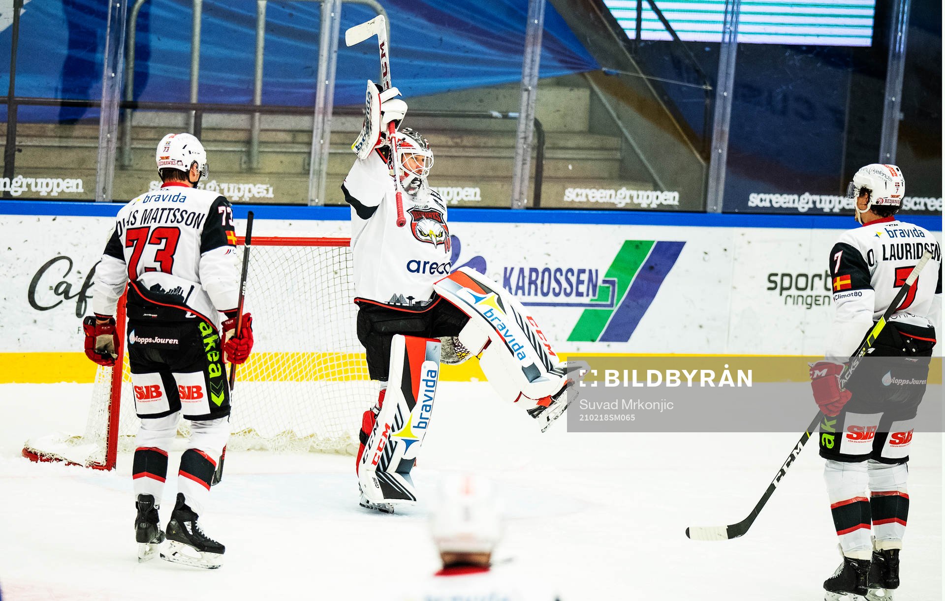 Malmö Redhawks målvakt Lars Volden jublar