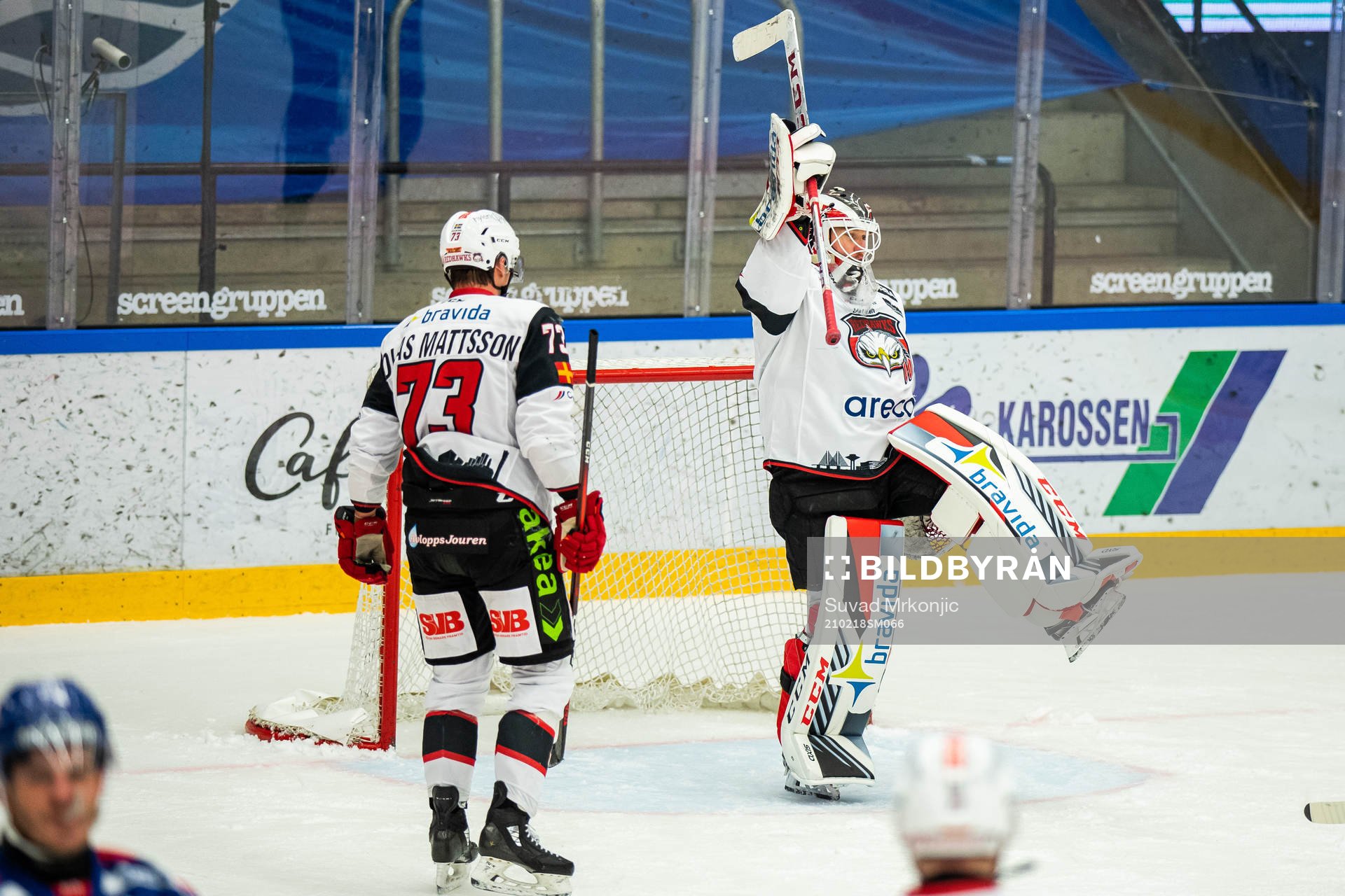 Malmö Redhawks målvakt Lars Volden jublar