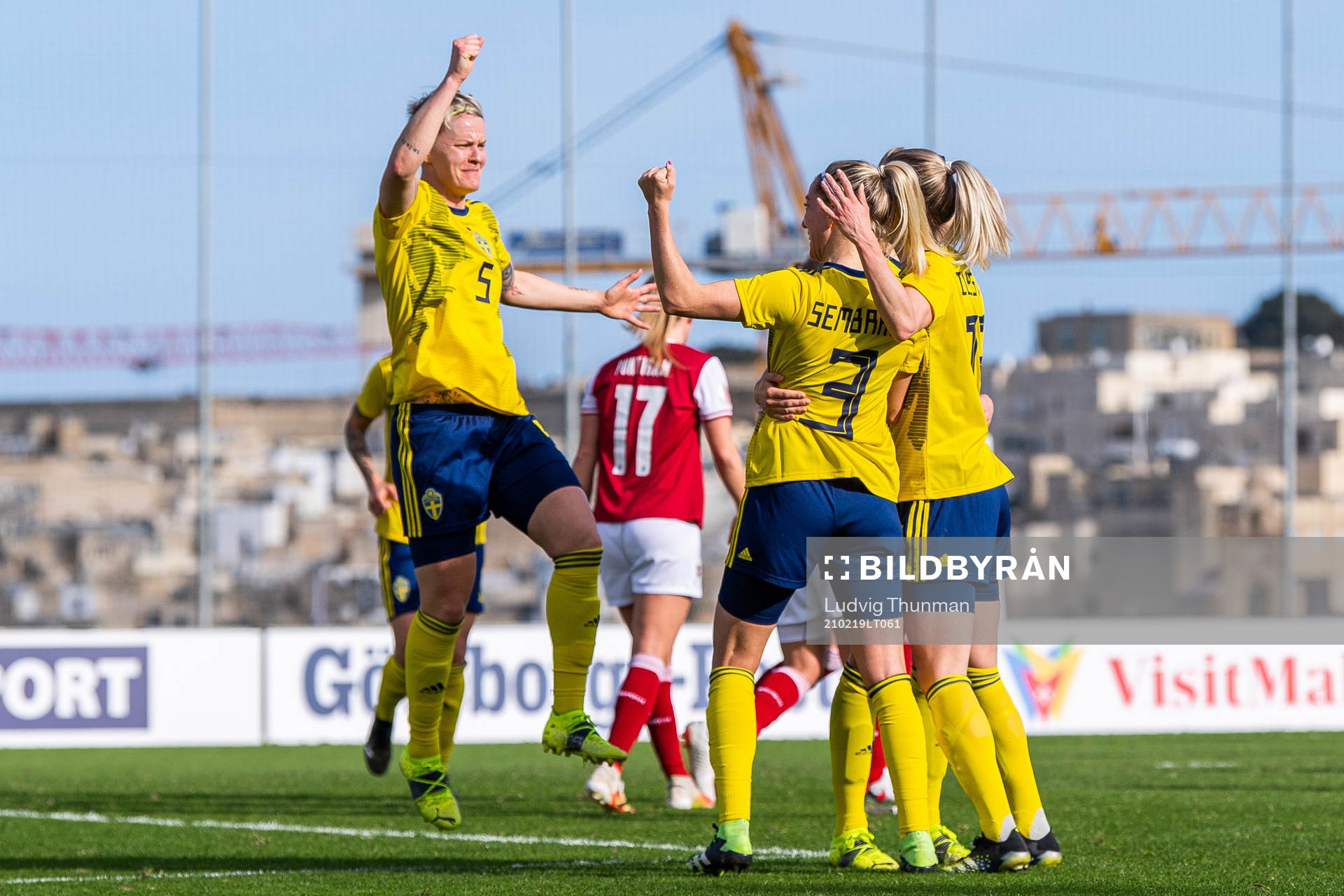 Nilla Fischer and Linda Sembrant of Sweden celebrate