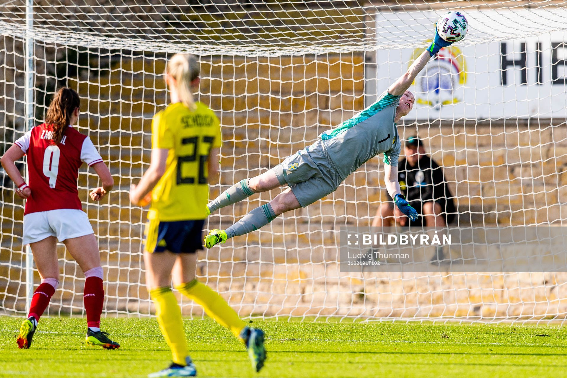 Goalkeeper Hedvig Lindahl of Sweden with a save