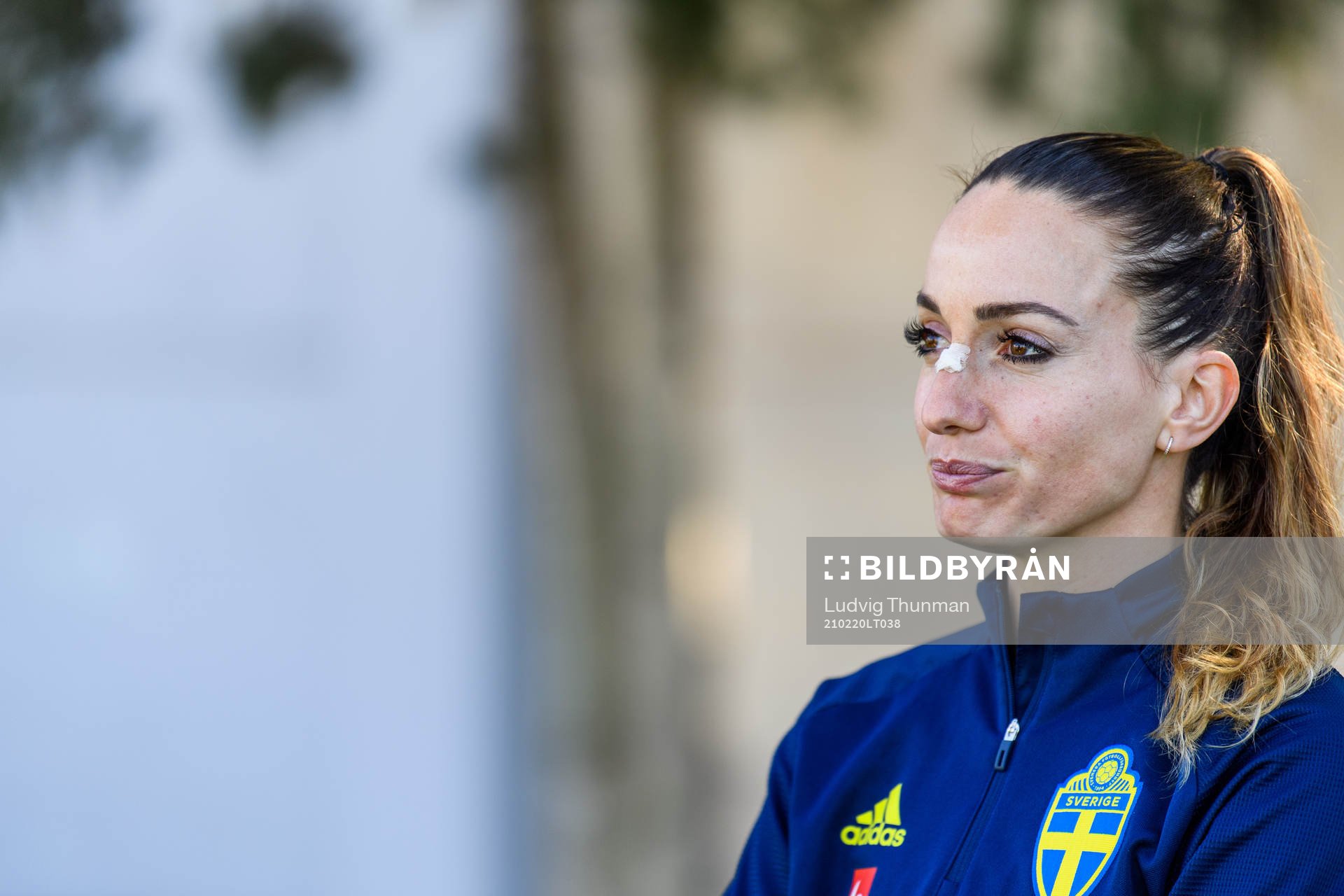 Kosovare Asllani is interviewed by the media after a training session with the Swedish women's national football team on February 20, 2021 in Attard. 