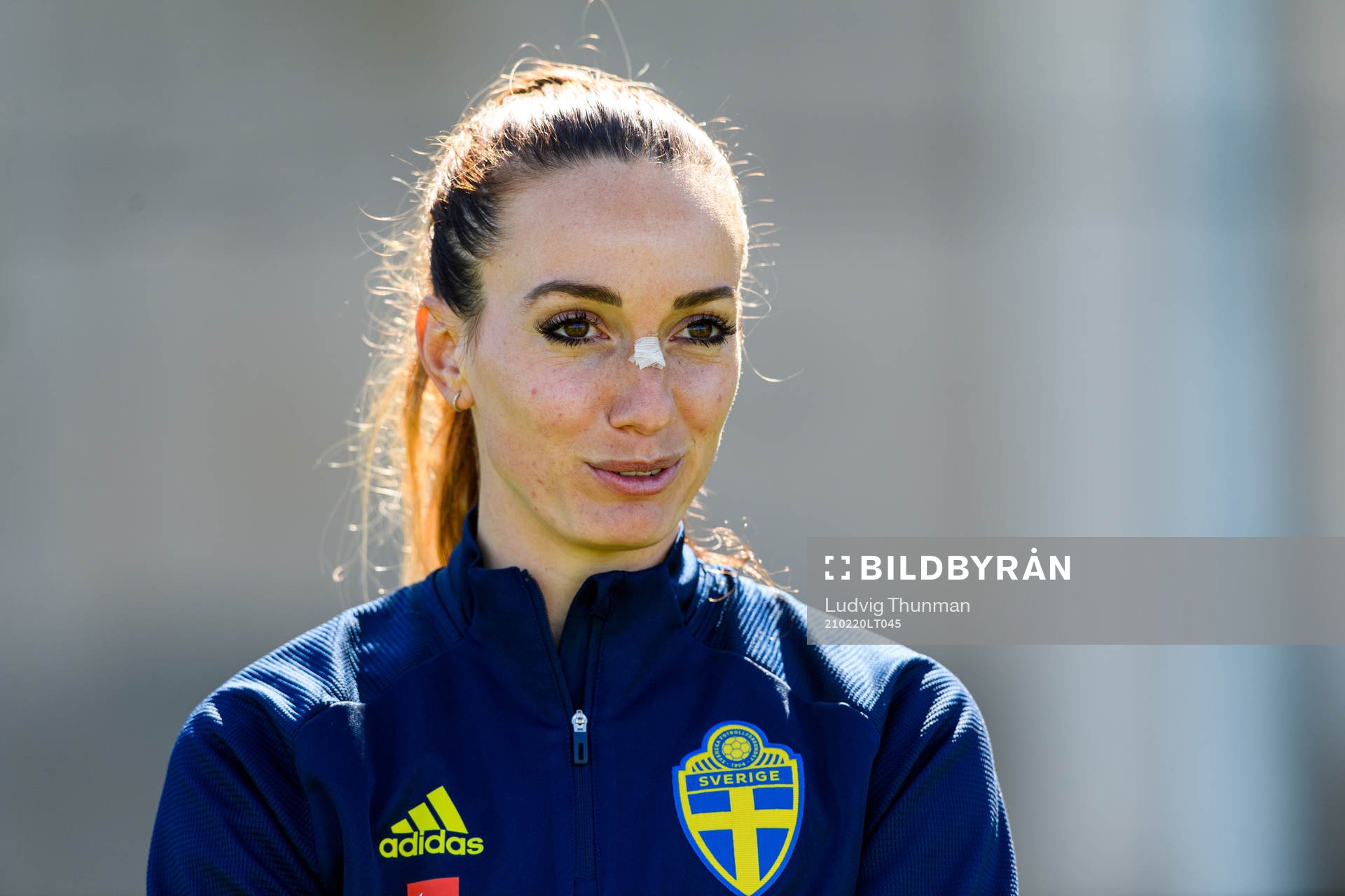 Kosovare Asllani is interviewed by the media after a training session with the Swedish women's national football team on February 20, 2021 in Attard. 