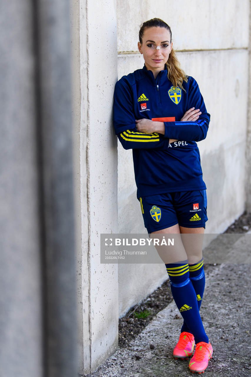 Kosovare Asllani poses for portrait after a training session with the Swedish women's national football team on February 20, 2021 in Attard. 