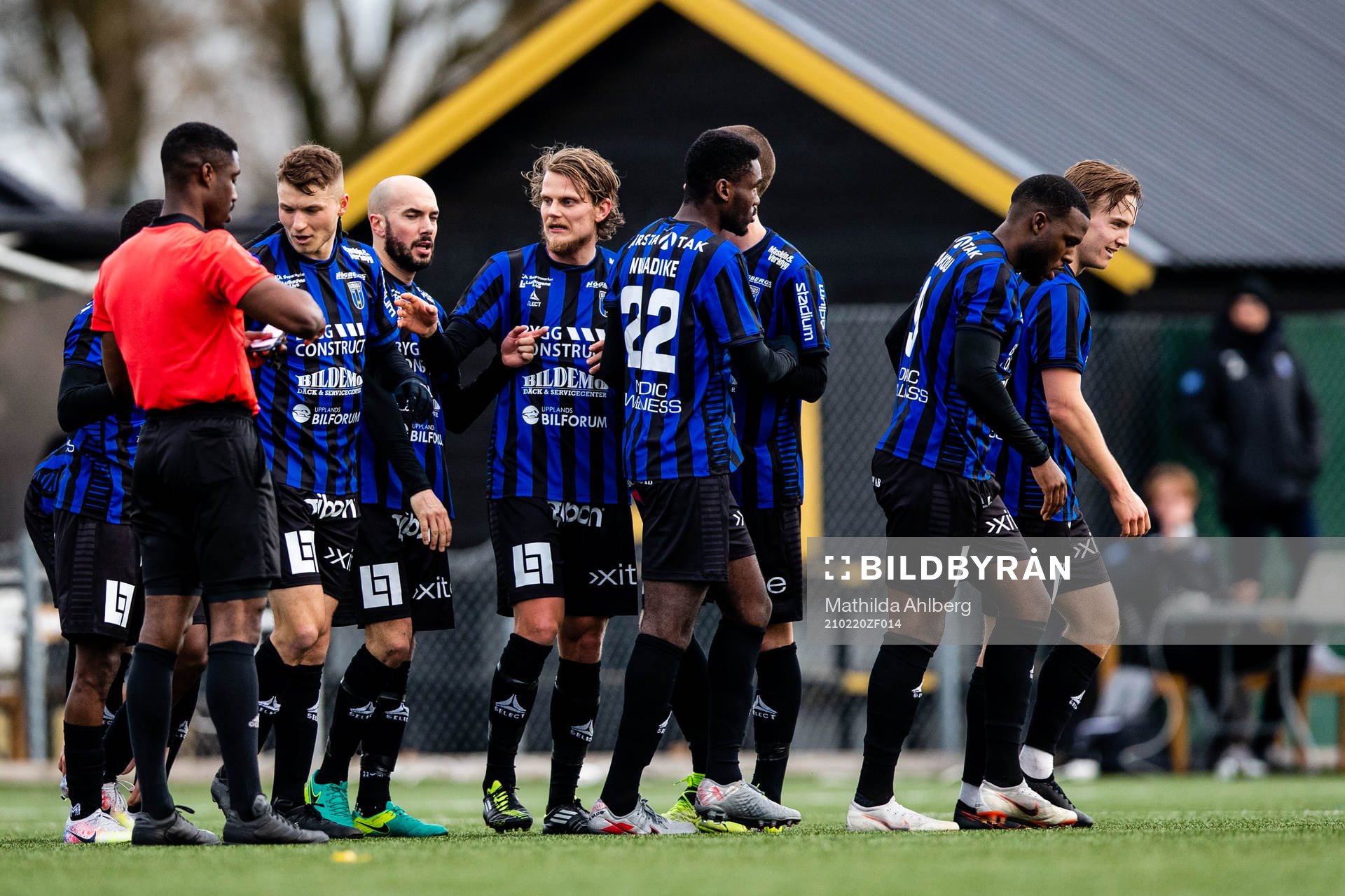 Sirius spelare jublar efter 0-1 under fotbollsmatchen i Svenska Cupen mellan Lödde och Sirius den 20 februari 2021 i Löddeköpinge. 
