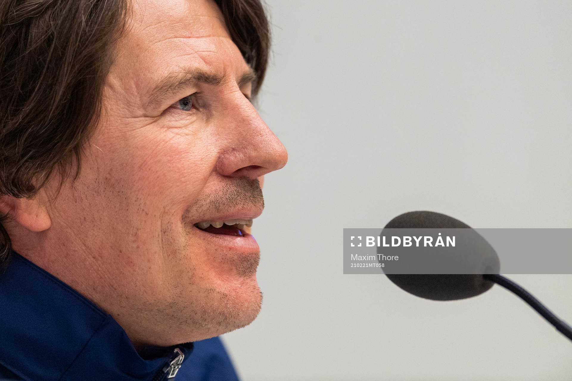 Djurgårdens tränare Thomas Lagerlöf under presskonferensen efter fotbollsmatchen i Svenska Cupen mellan Djurgården och Brage den 21 februari 2021 i Stockholm.