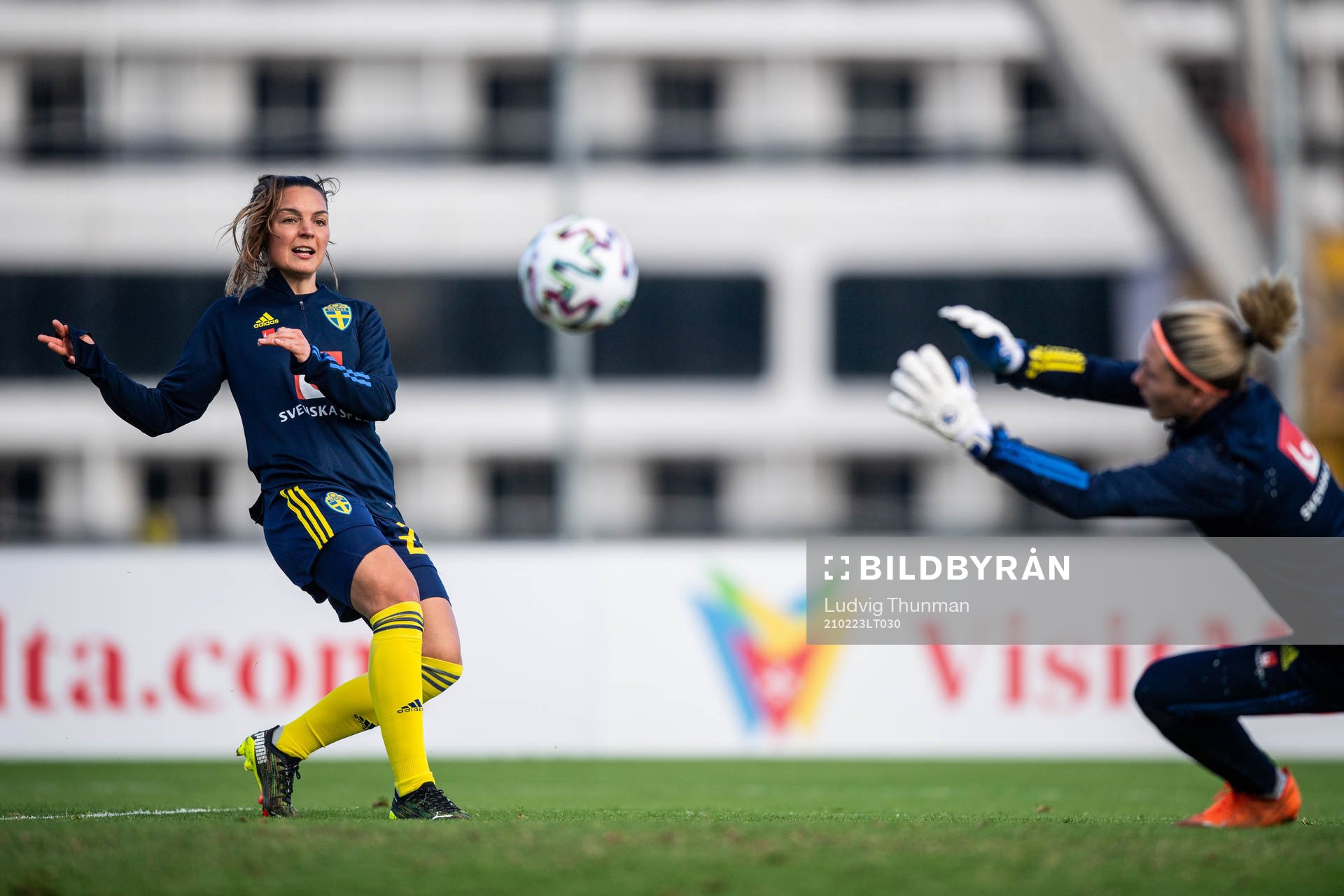 Johanna Rytting Kaneryd and goalkeeper Jennifer Falk of