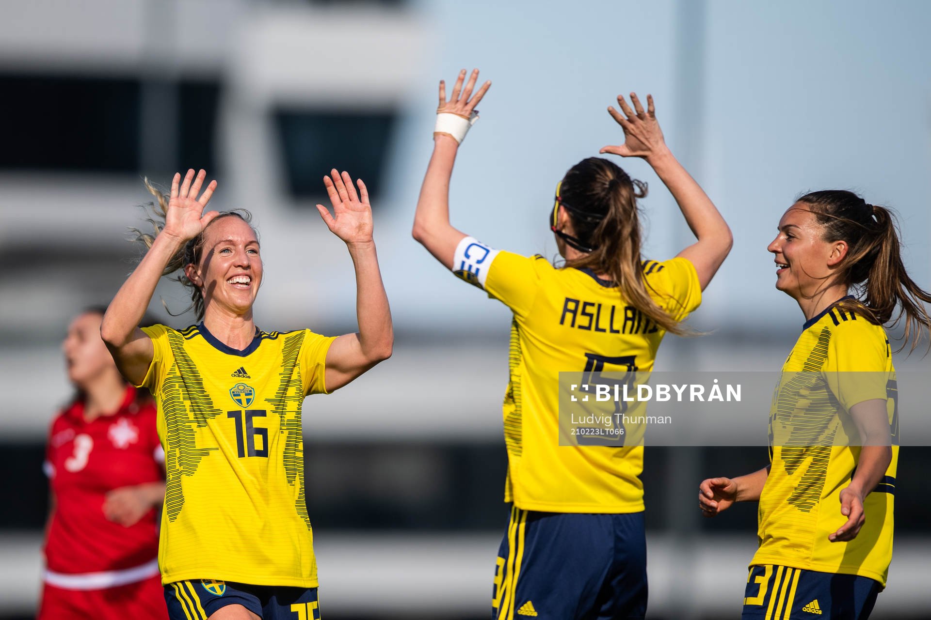 Julia Roddar and Kosovare Asllani of Sweden celebrate