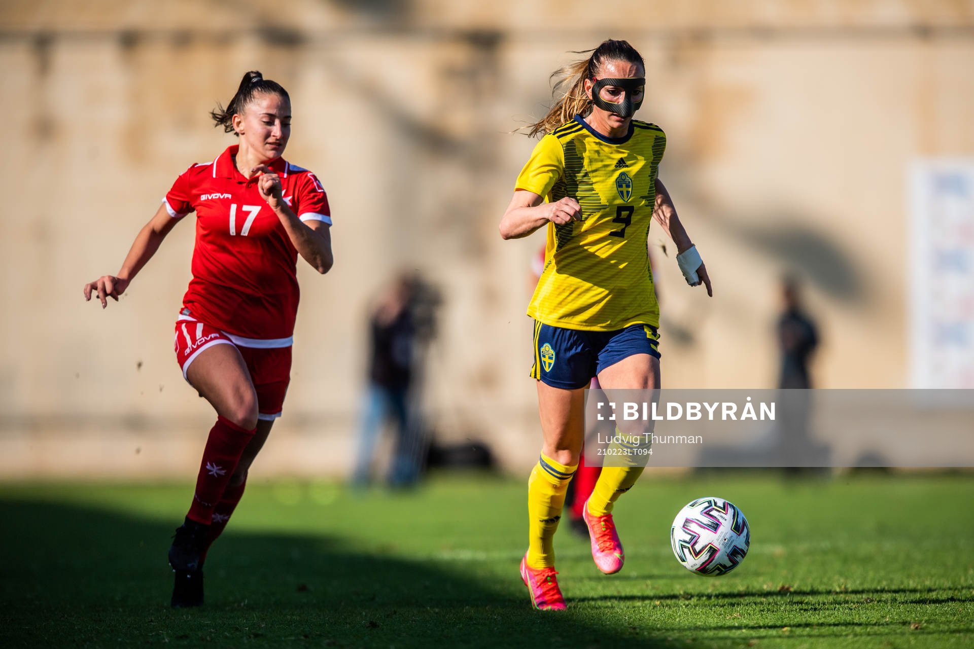 Kosovare Asllani of Sweden and Brenda Borg of Malta