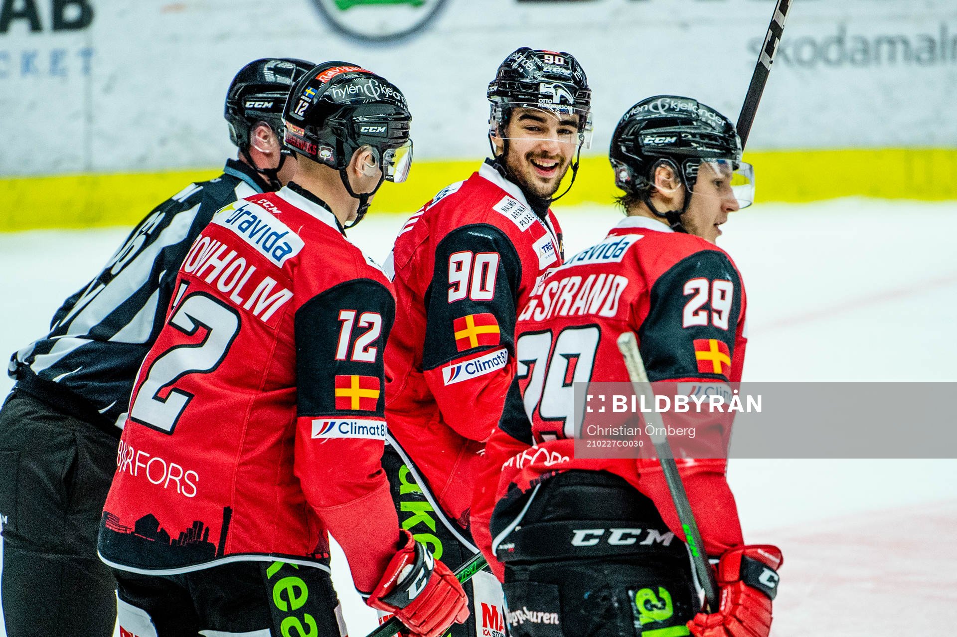 Malmö Redhawks Linus Cronholm, Joseph Veleno och Eric