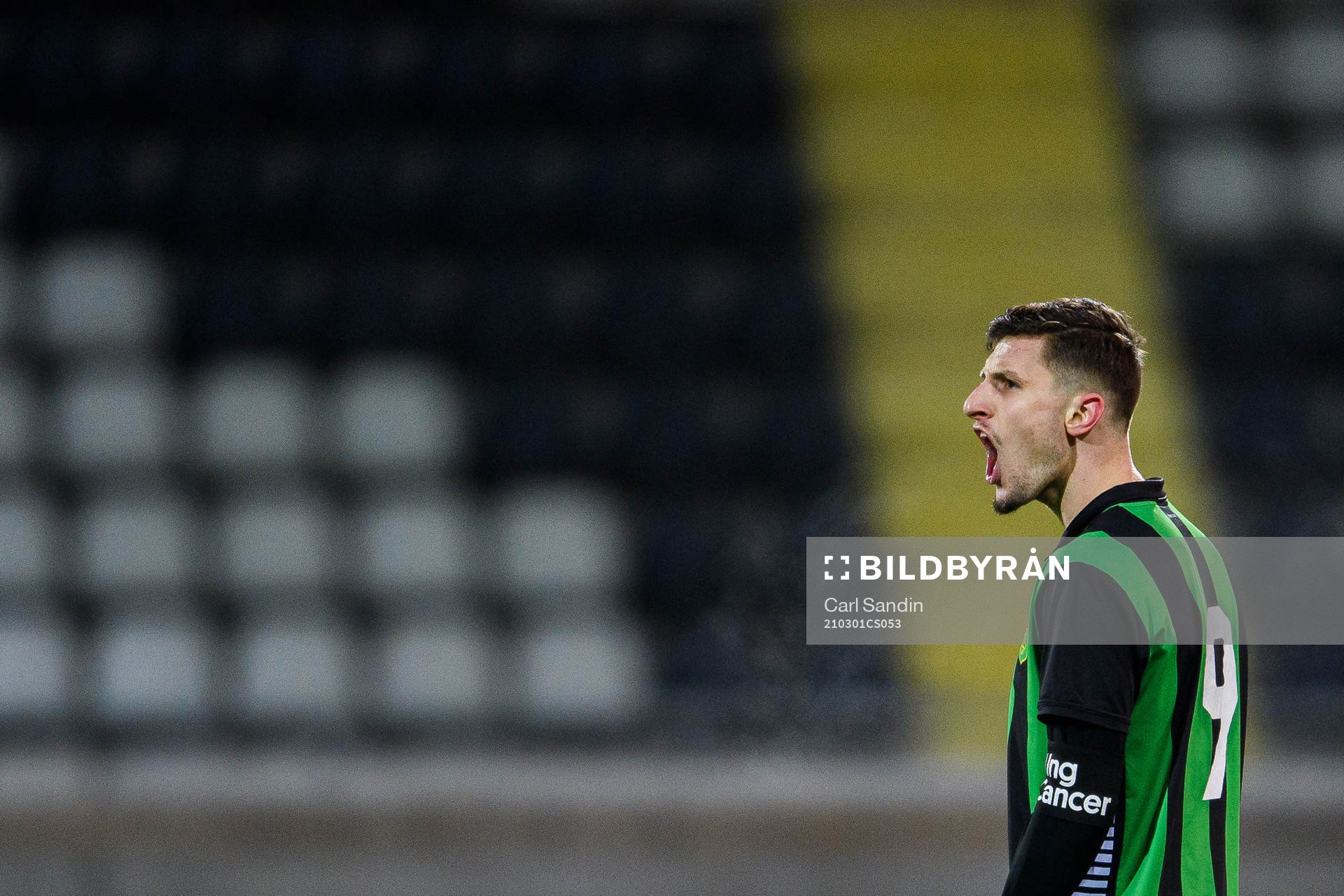 GAIS Adnan Maric  jublar efter  fotbollsmatchen i Svenska Cupen mellan GAIS och Malmö FF den 1 mars 2021 i Göteborg. 