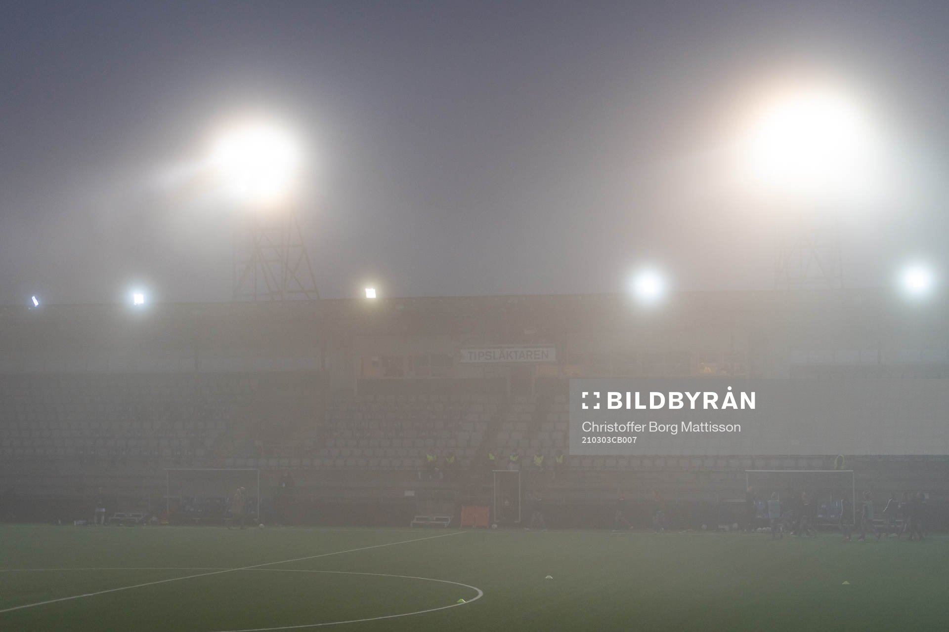 Fog over Malmö IP prior to the UEFA women's Champions