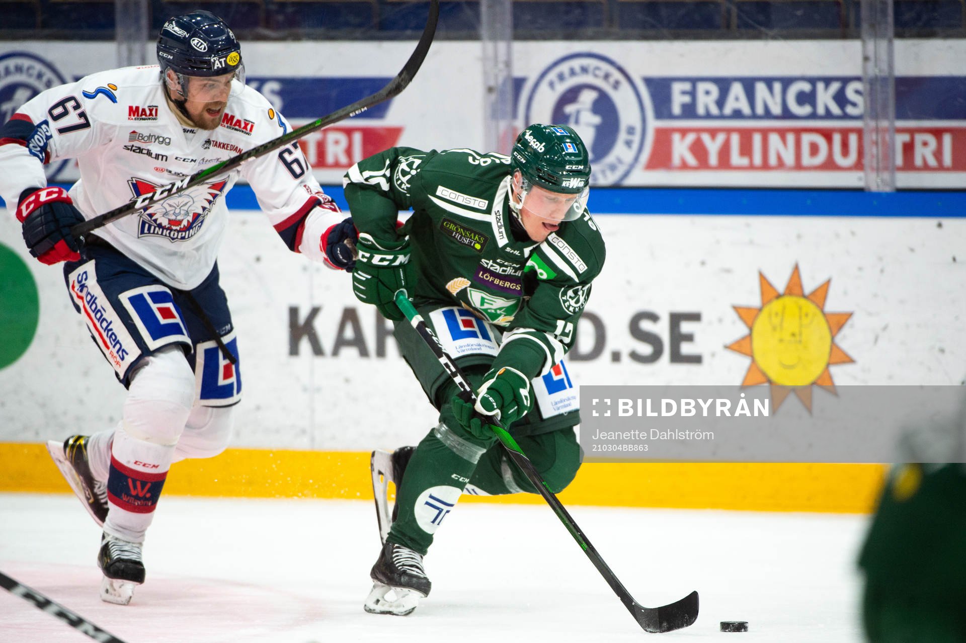 Linköpings Jarno Kärki och Färjestads Nicklas Lundgren