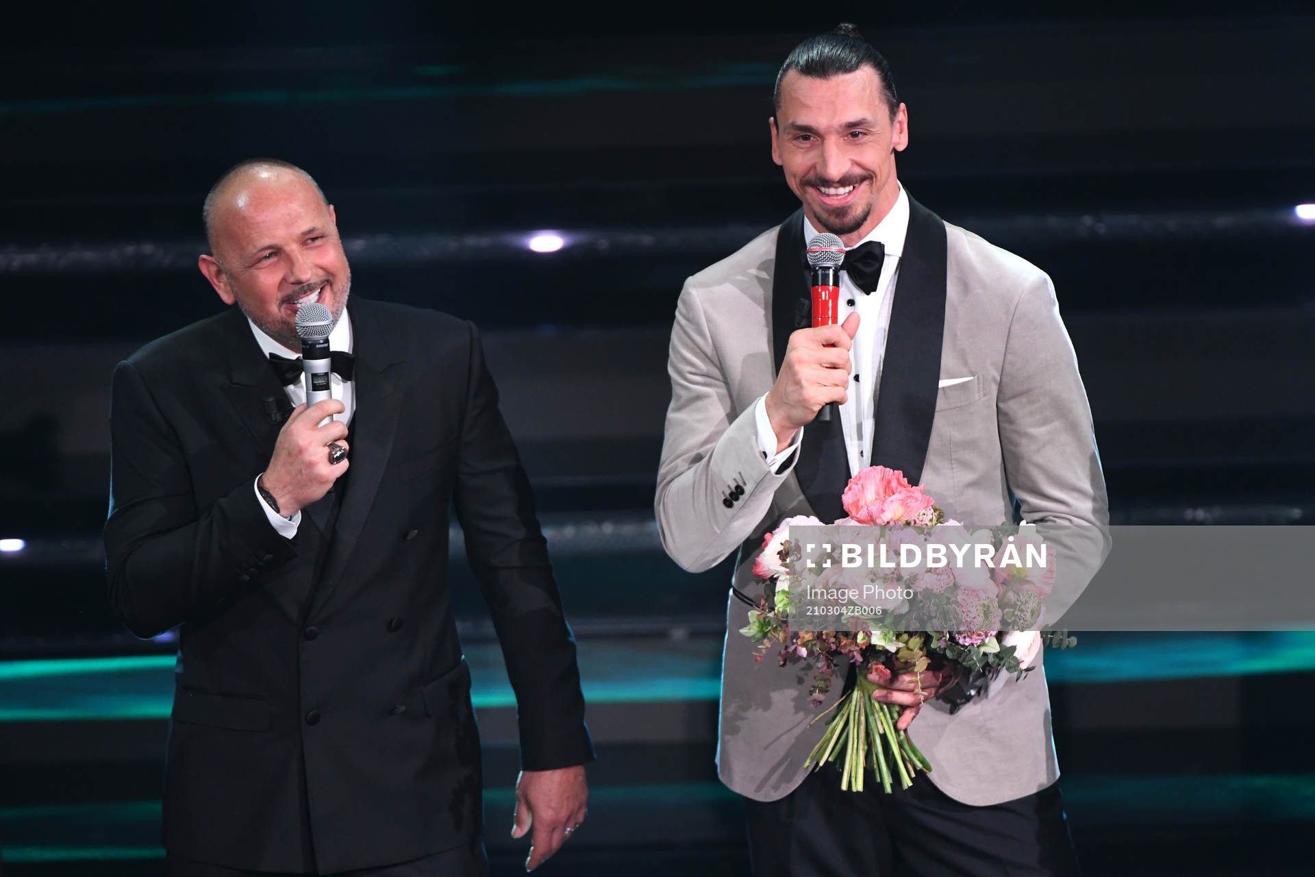 Zlatan Ibrahimovic and Sinisa Mihajlovic attends the Sanremo Music Festival 2021 on March 4, 2021 in Sanremo, Italy.