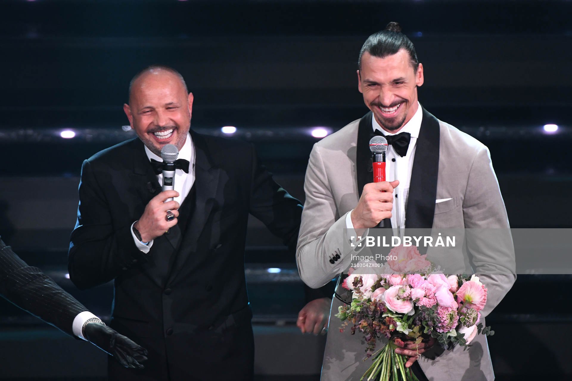 Zlatan Ibrahimovic and Sinisa Mihajlovic attends the Sanremo Music Festival 2021 on March 4, 2021 in Sanremo, Italy.