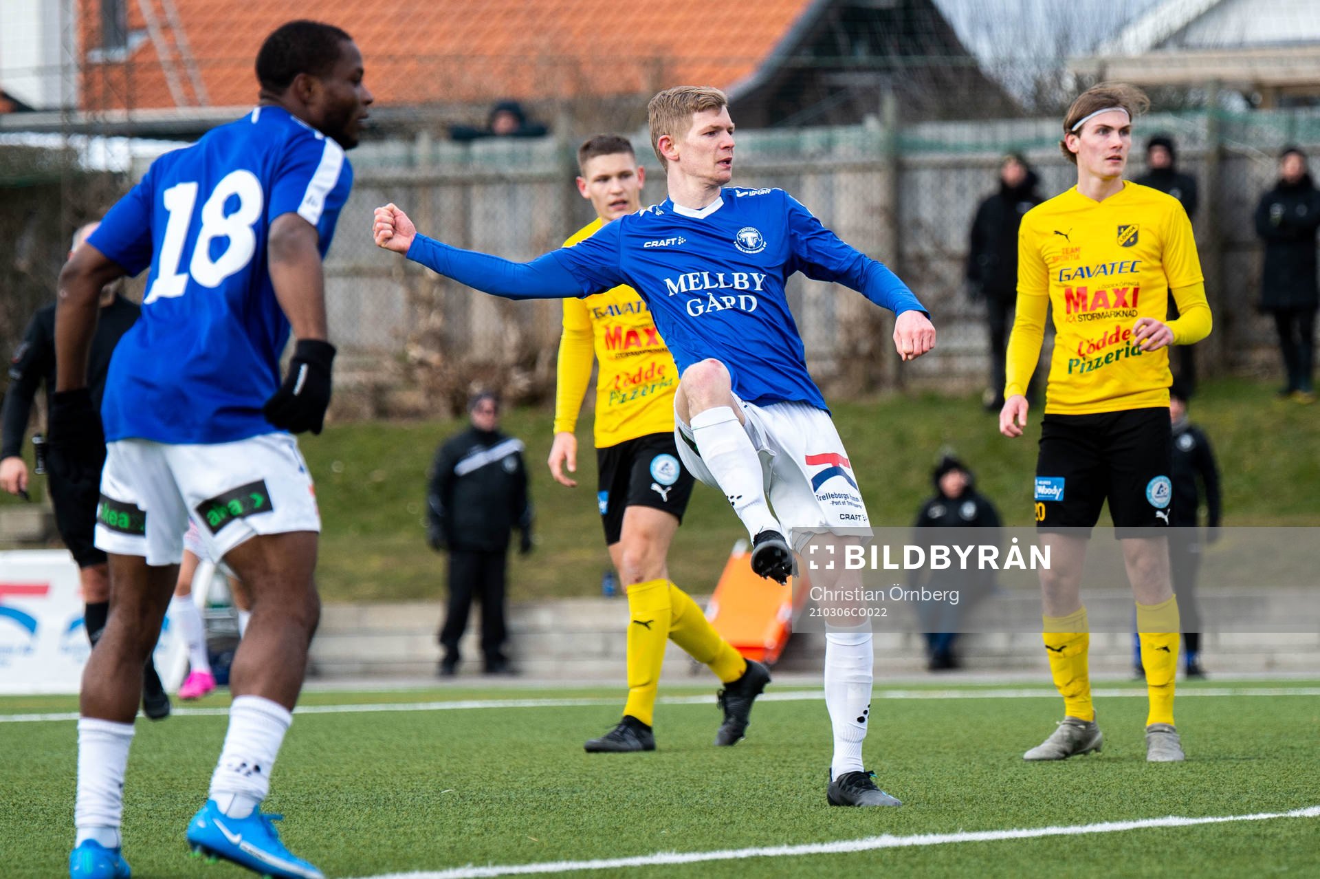 Trelleborgs Fritiof Björkén jublar efter 3-1 under fotbollsmatchen i Svenska Cupen mellan Trelleborg och Lödde den 6 mars 2021 i Trelleborg.