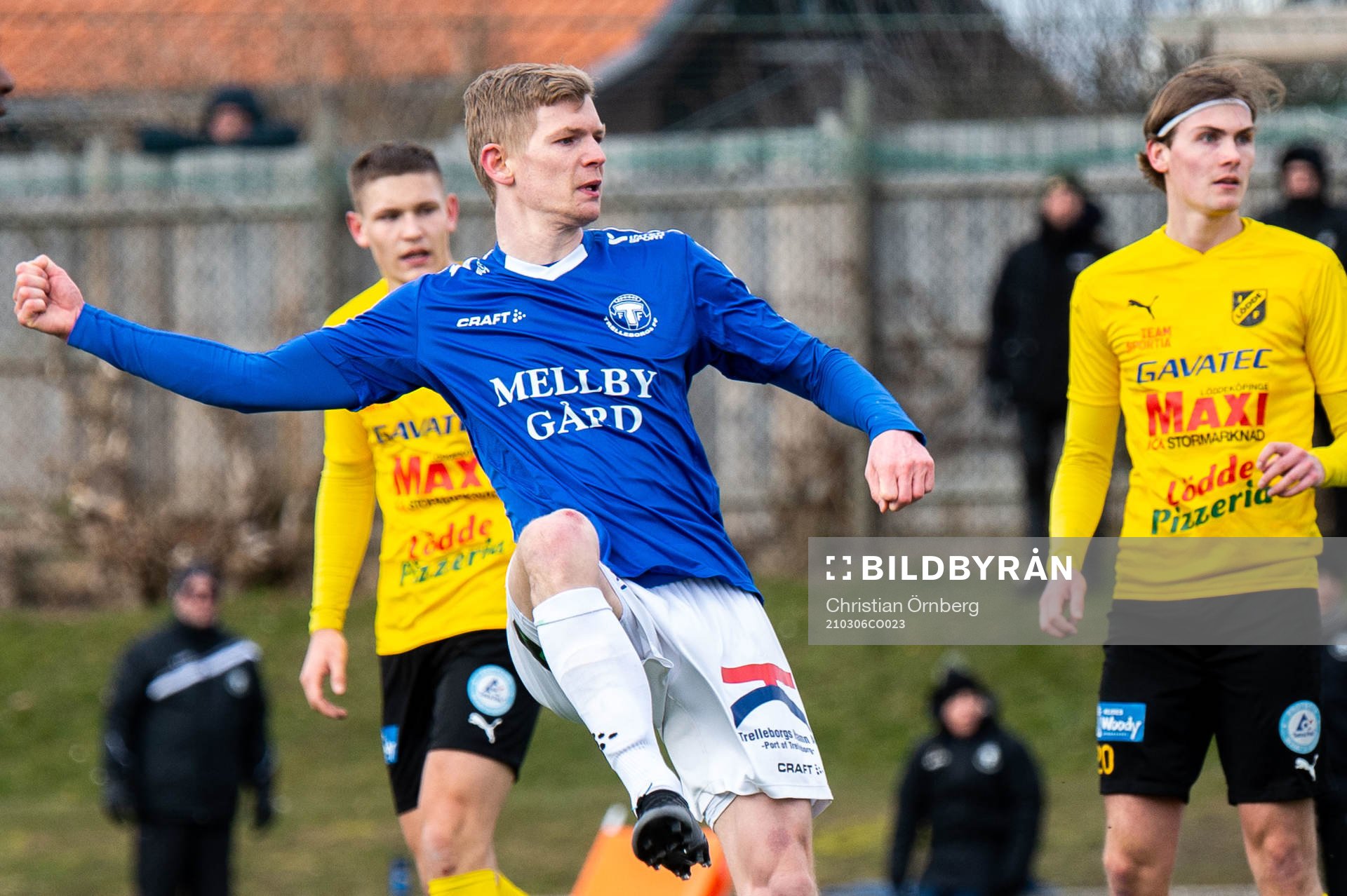 Trelleborgs Fritiof Björkén jublar efter 3-1 under fotbollsmatchen i Svenska Cupen mellan Trelleborg och Lödde den 6 mars 2021 i Trelleborg.