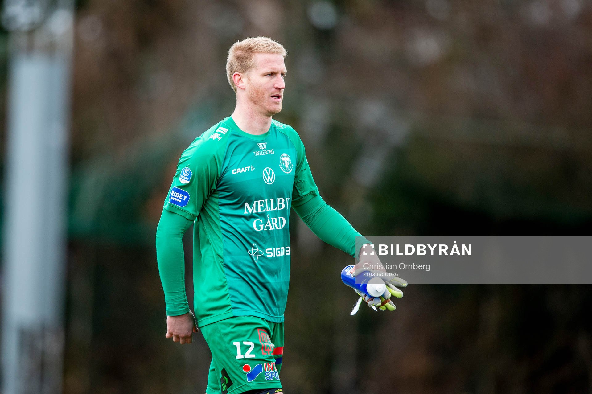 Trelleborgs målvakt Hampus Nilsson under fotbollsmatchen i Svenska Cupen mellan Trelleborg och Lödde den 6 mars 2021 i Trelleborg. 