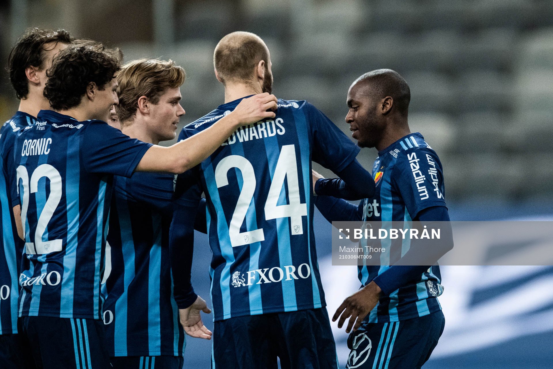 Djurgårdens Edward Chilufya jublar med lagkamrater