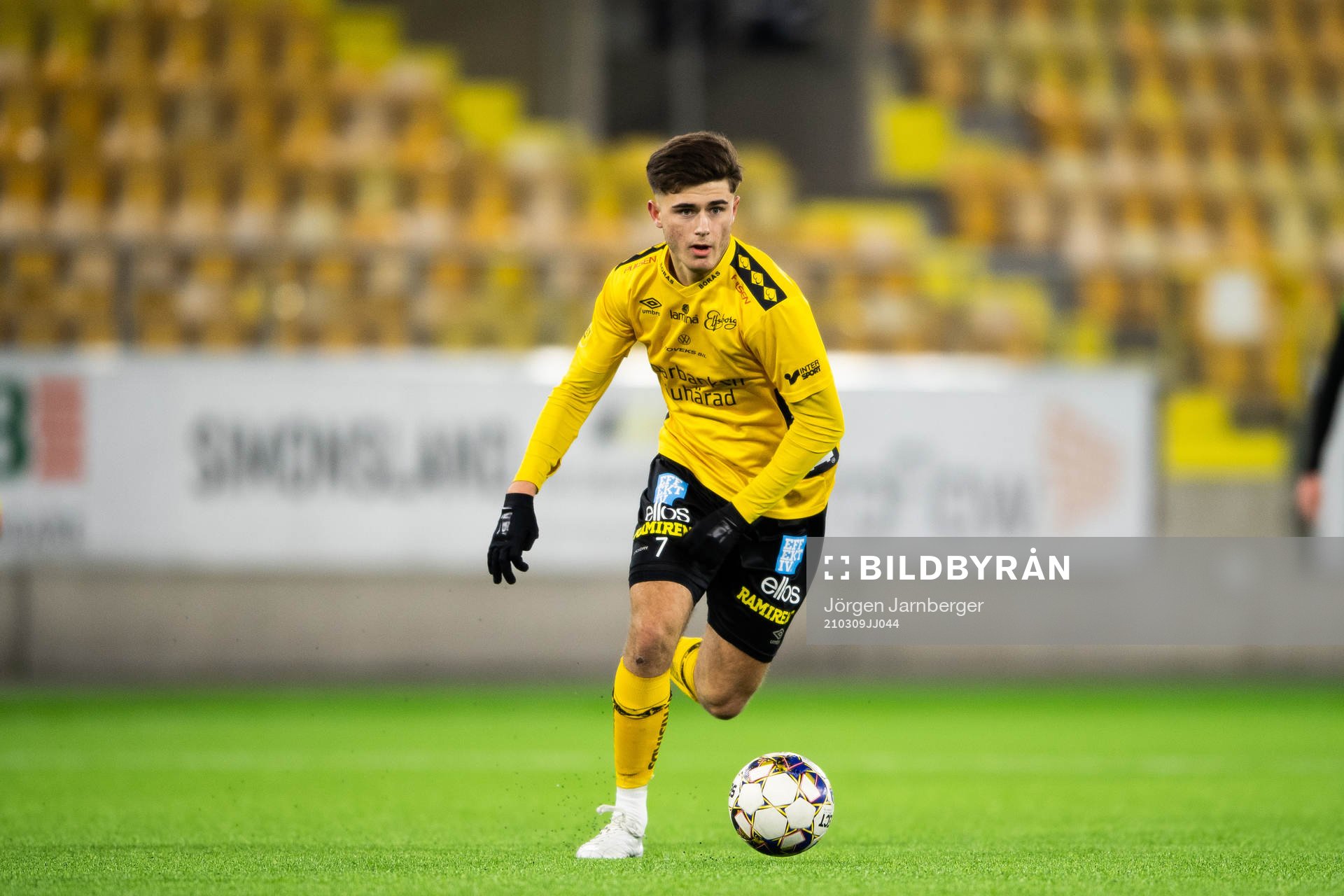 Elfsborgs Besfort Zeneli under fotbollsmatchen i U21 Allsvenskan mellersta mellan Elfsborg och GAIS den 9 mars 2021 i Borås.