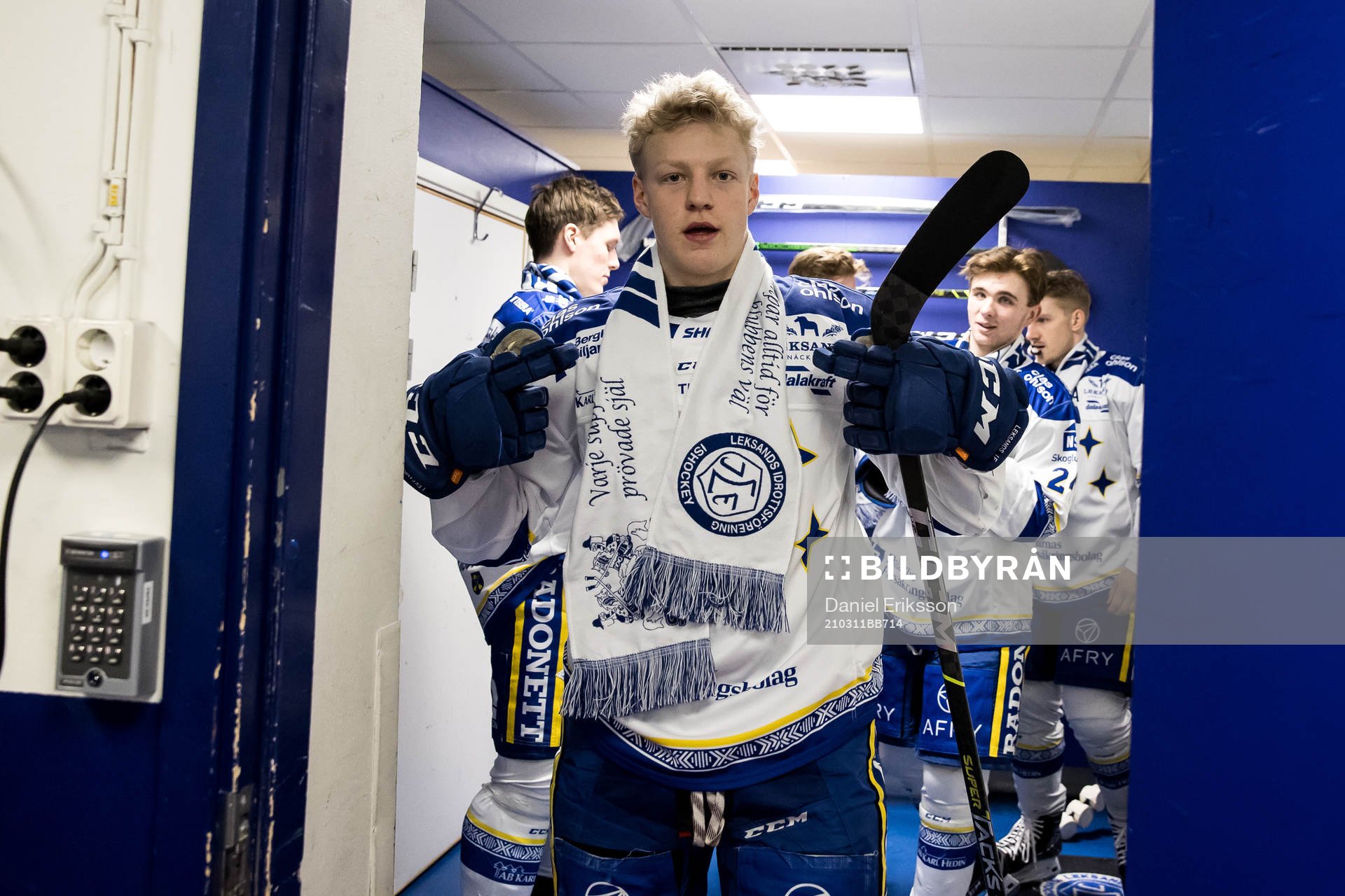Leksands Emil Heineman innan ishockeymatchen i SHL mellan