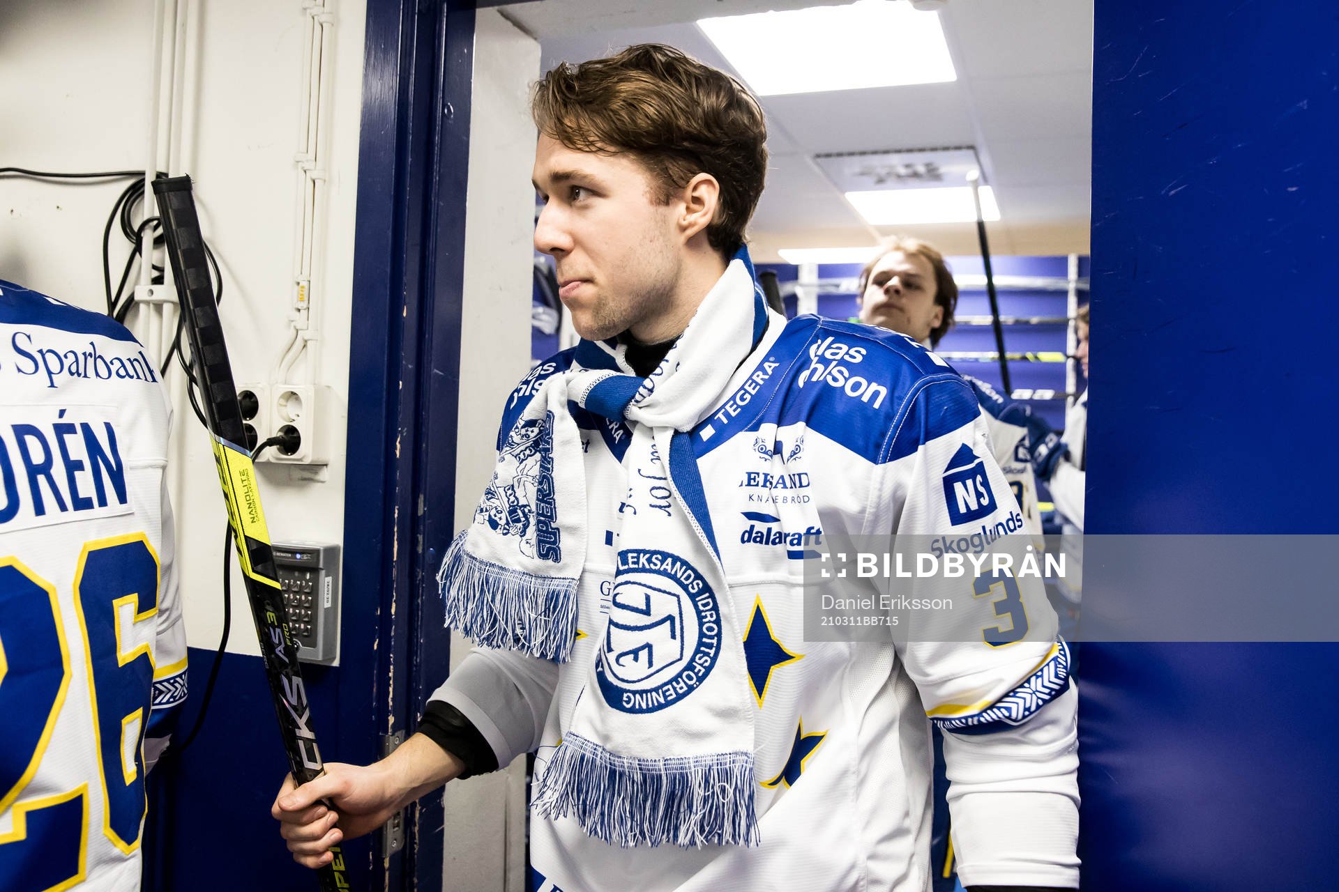 Leksands August Berg innan ishockeymatchen i SHL mellan