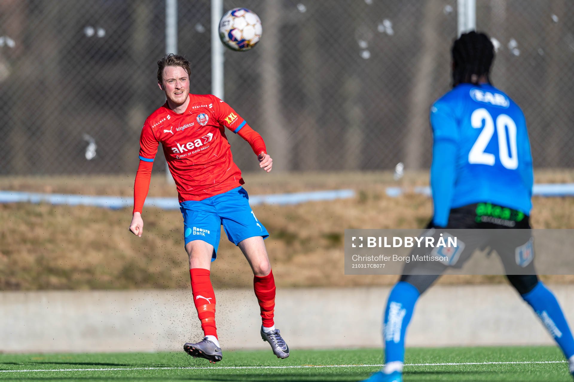 Helsingborgs Rasmus Jönsson under träningsmatchen i fotboll mellan Helsingborg och Halmstad den 17 mars 2021 i Helsingborg.