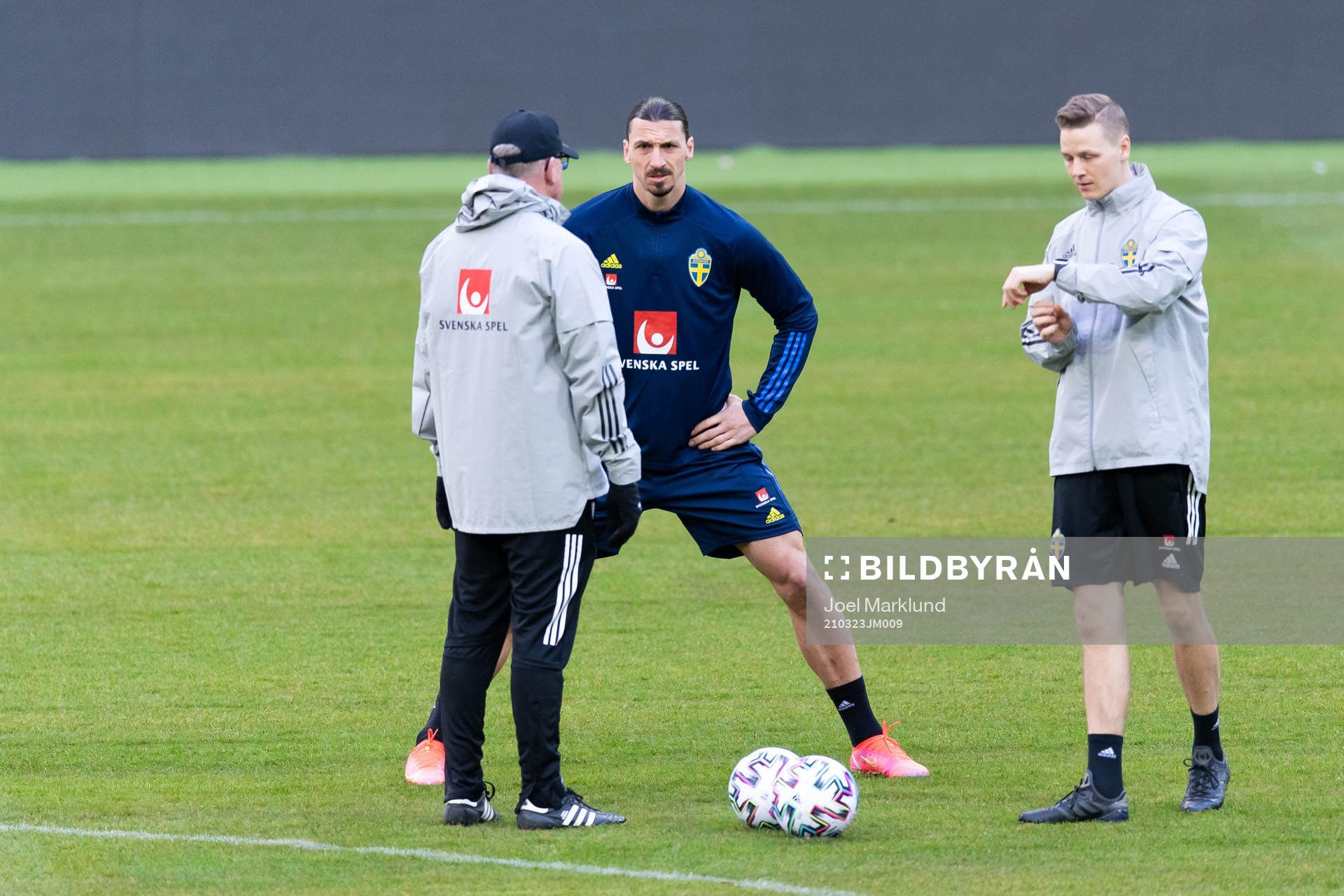 Head coach Janne Andersson and Zlatan Ibrahimovic of the