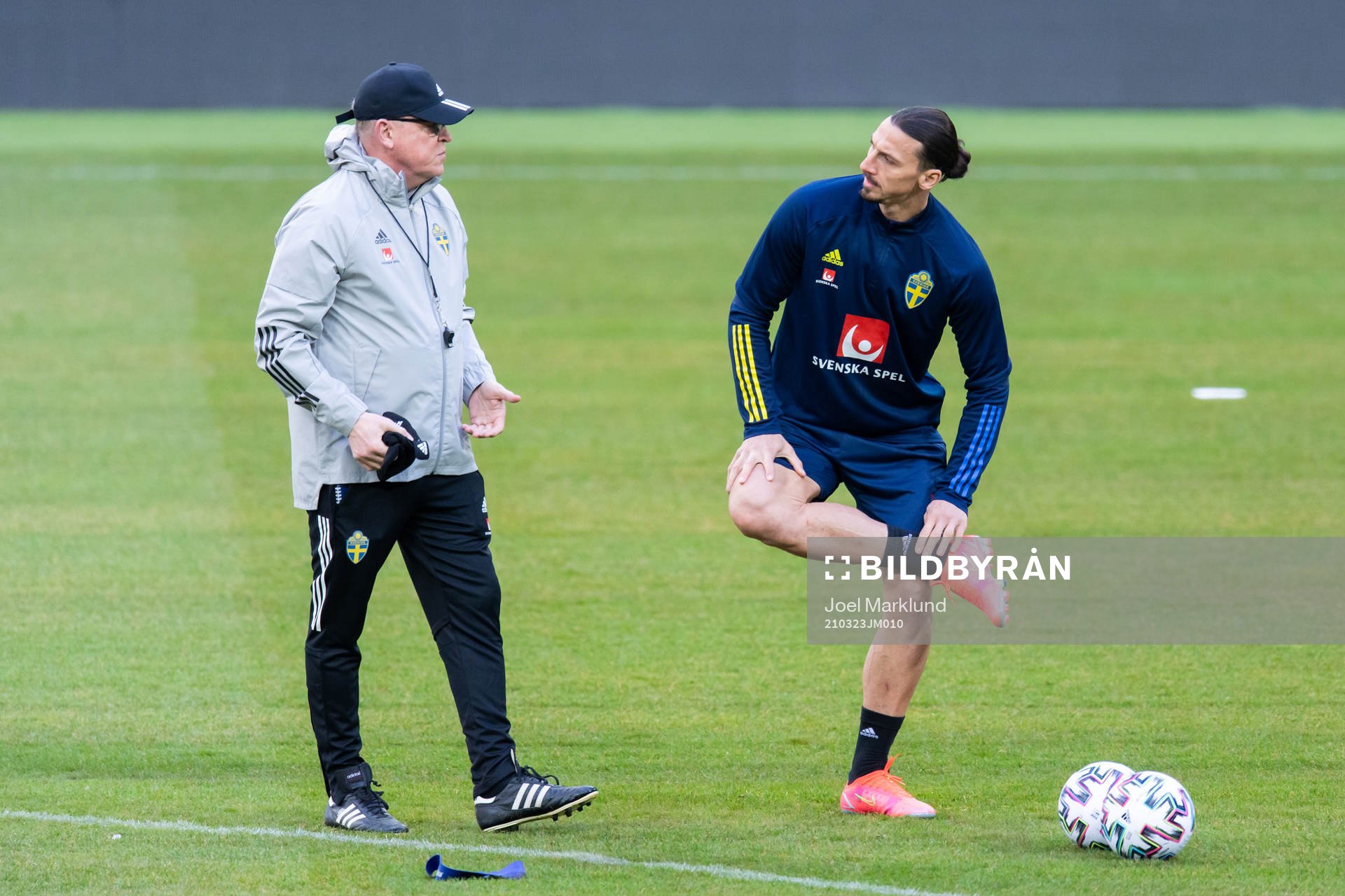 Head coach Janne Andersson and Zlatan Ibrahimovic of the