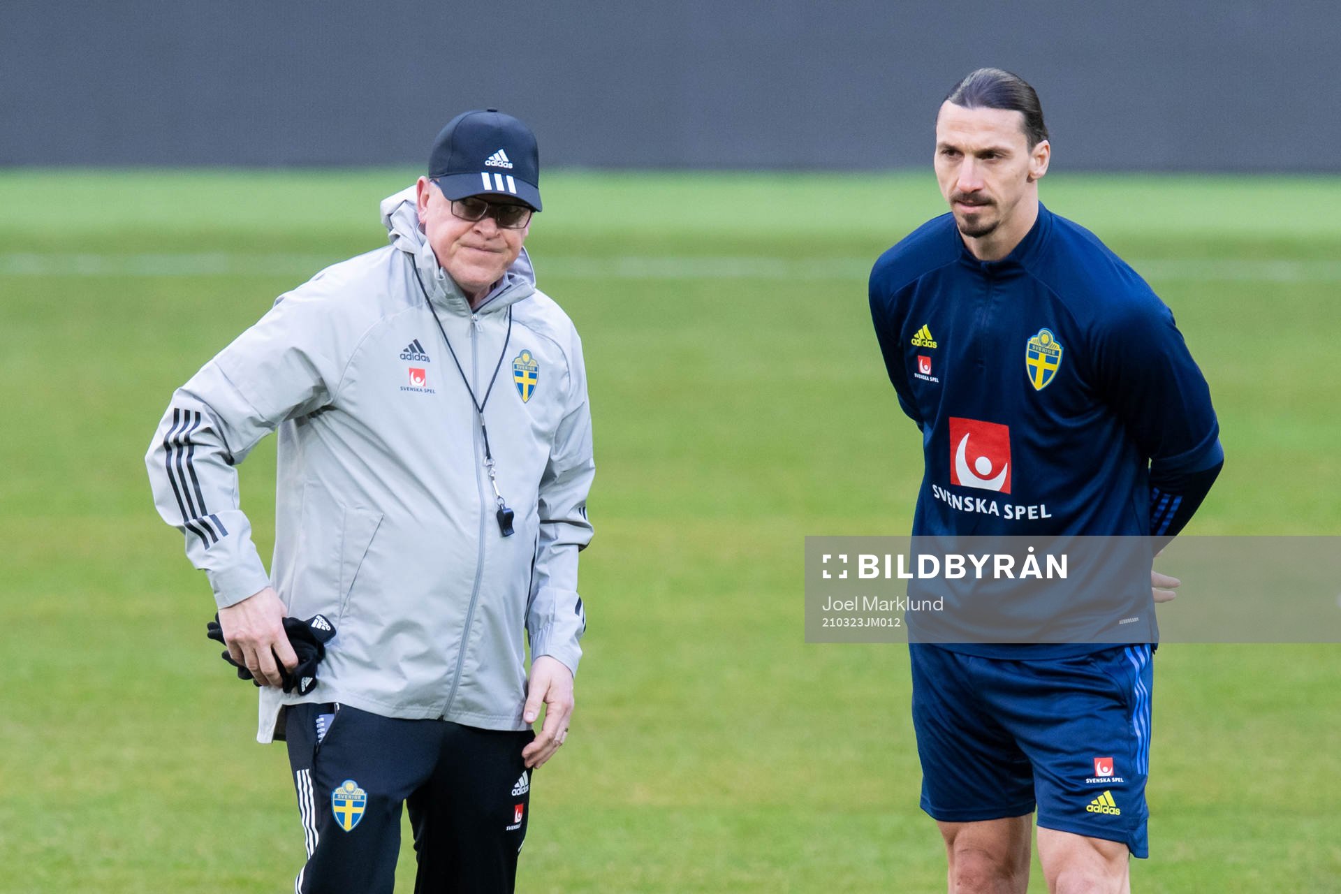 Head coach Janne Andersson and Zlatan Ibrahimovic of the