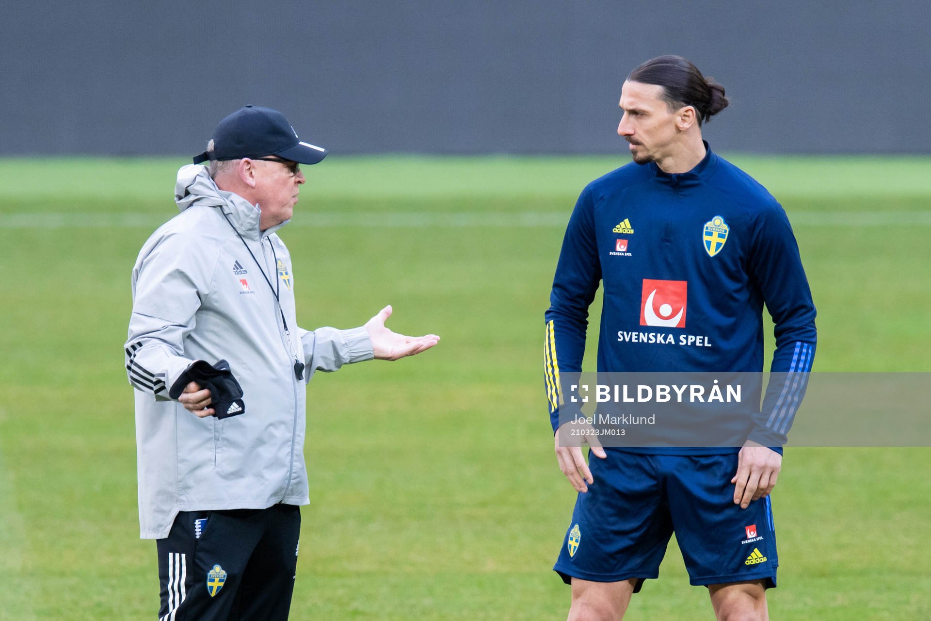 Head coach Janne Andersson and Zlatan Ibrahimovic of the