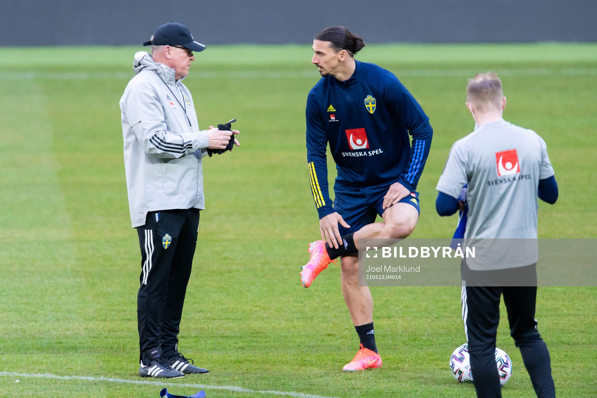 Head coach Janne Andersson and Zlatan Ibrahimovic of the