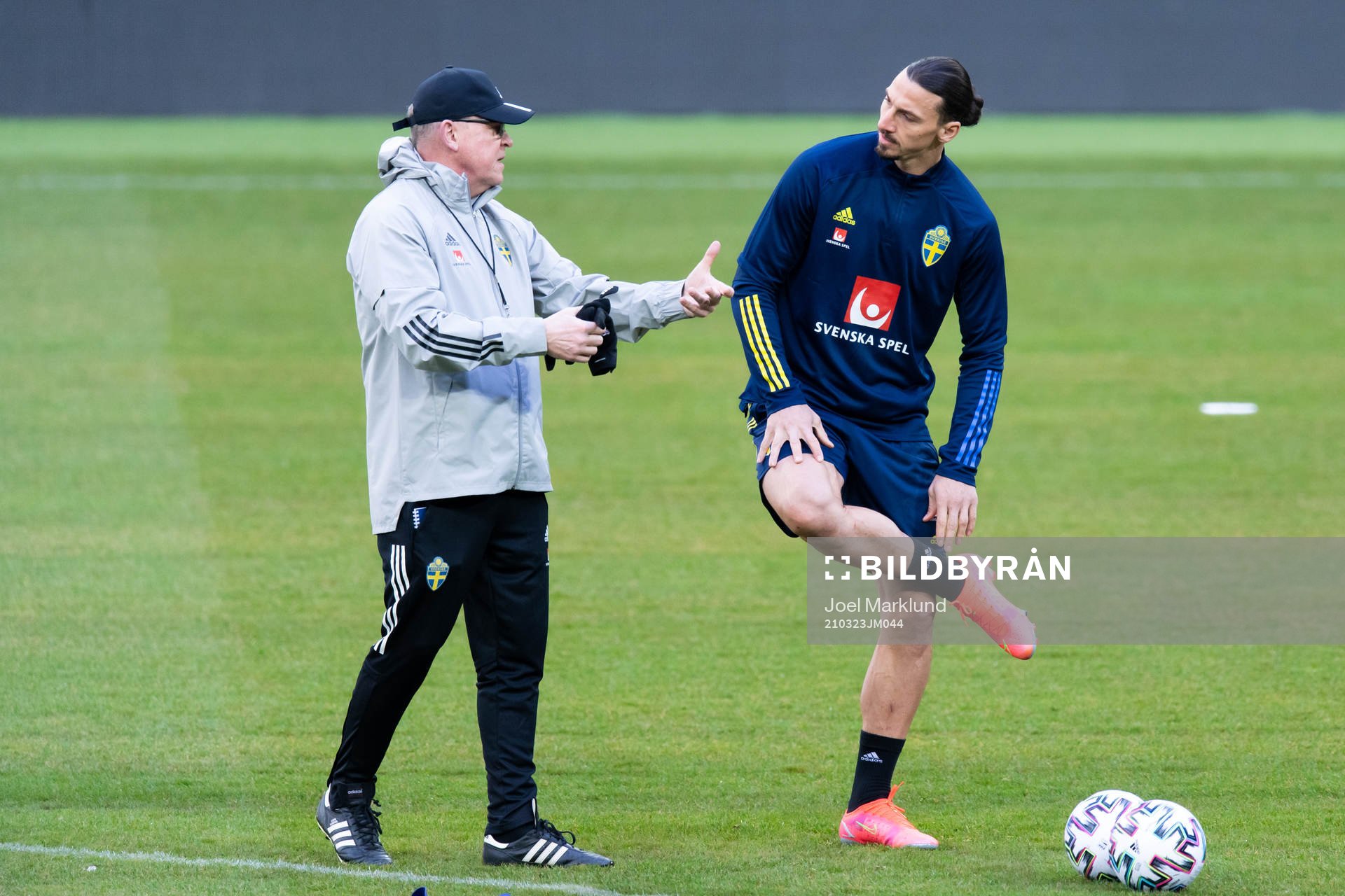 Head coach Janne Andersson and Zlatan Ibrahimovic of the