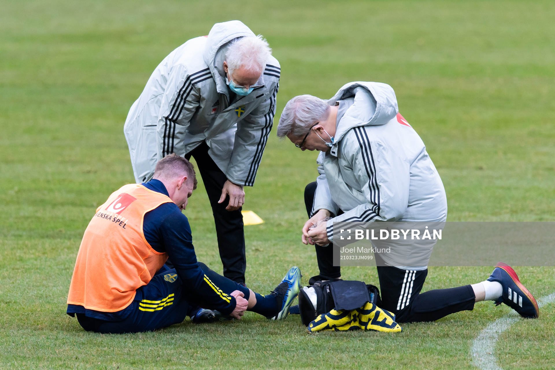 Emil Krafth of the Swedish national football team receives