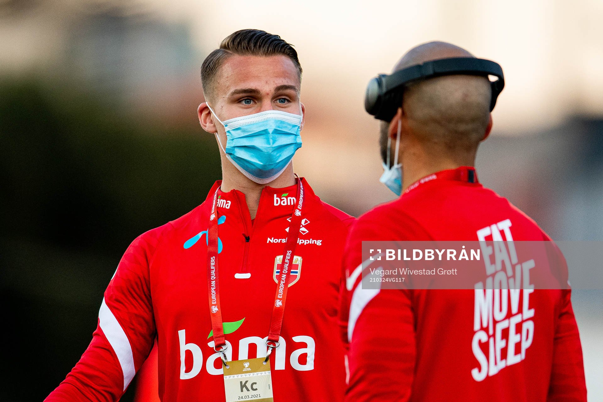 Leo Østigård of Norway wearing a face mask