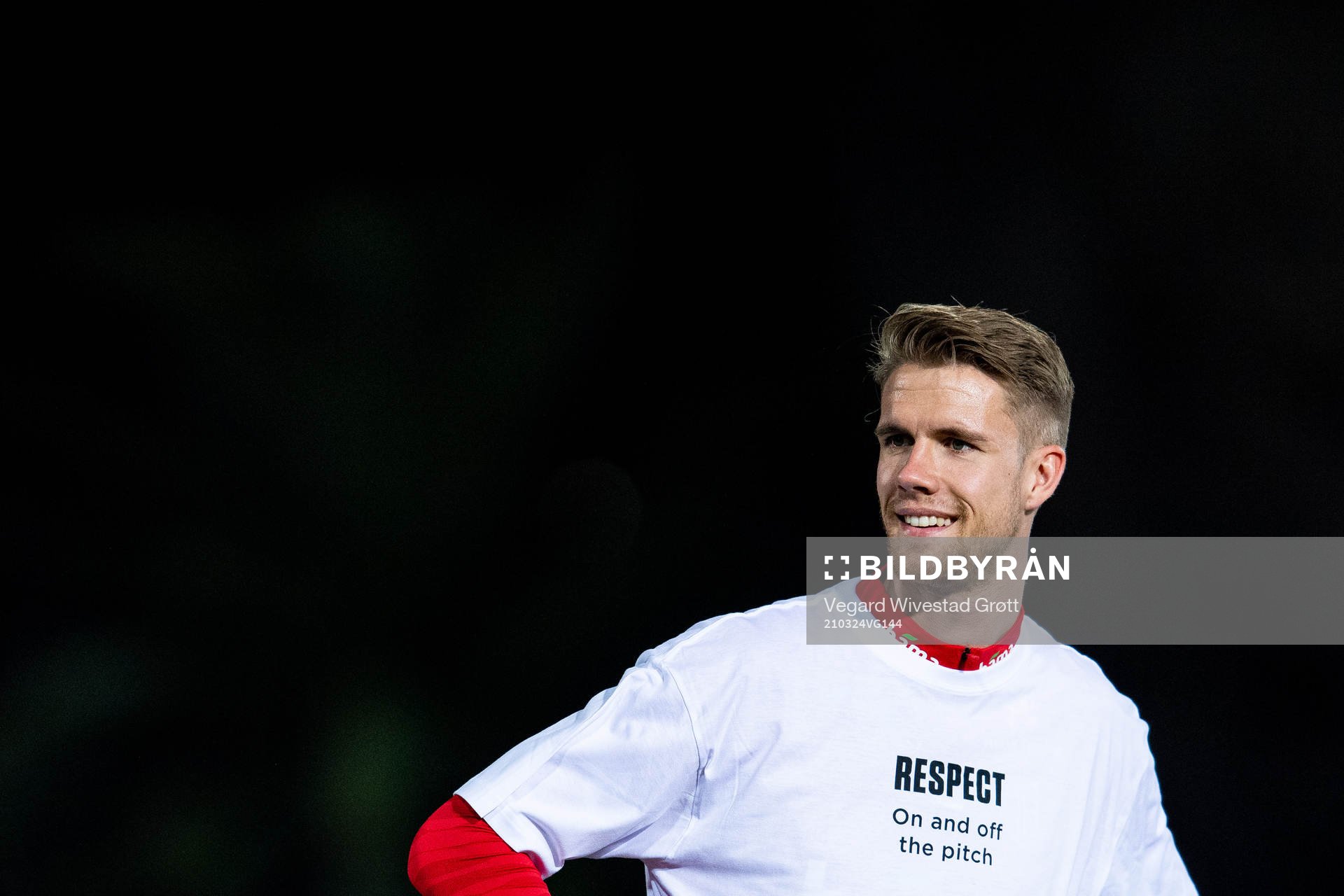 Kristoffer Ajer of Norway wearing a t-shirt with the