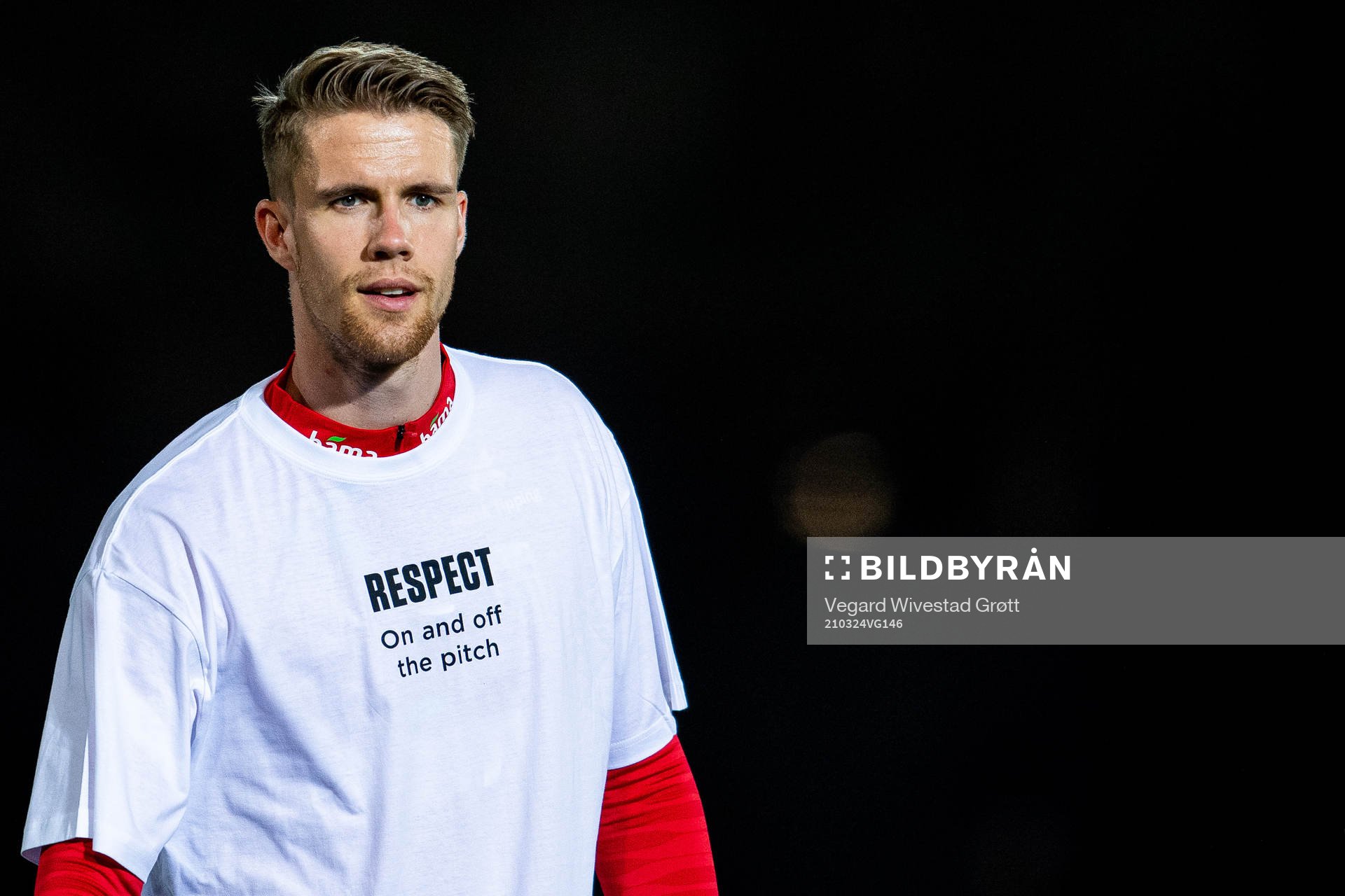 Kristoffer Ajer of Norway wearing a t-shirt with the